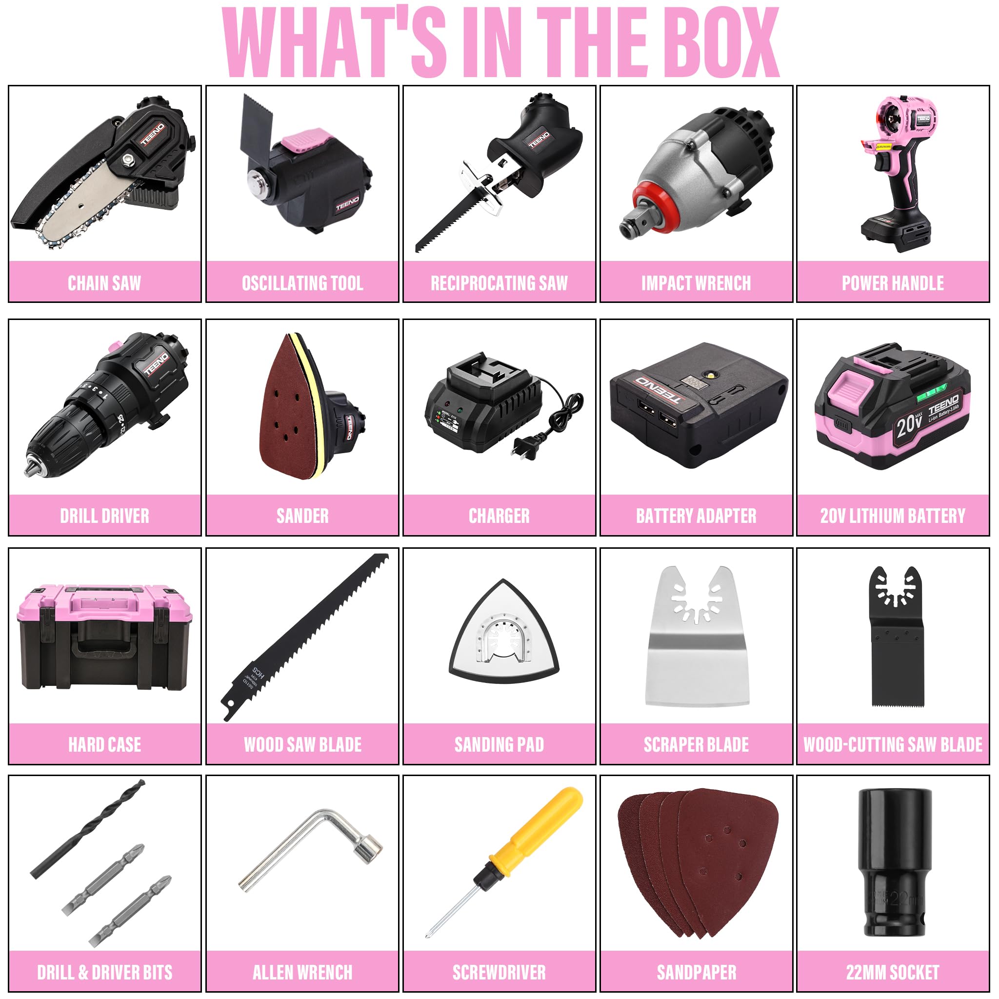 TEENO Women's Pink Power Tool Combo Kit - 6-in-1 -3