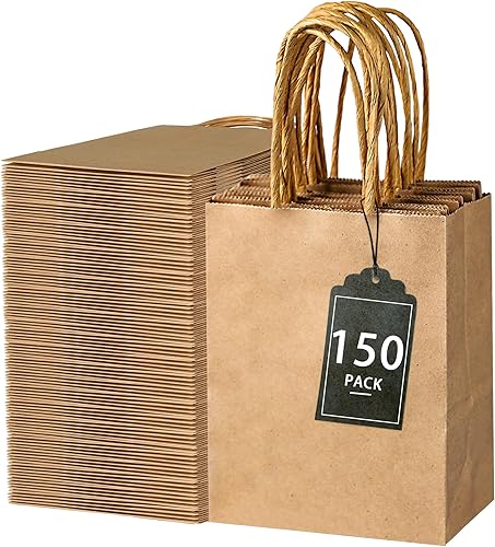 SPERPAND 150 bolsas de regalo pequeñas, bolsas de papel marrón de 6.5 pulgadas, bolsas de regalo de papel kraft para cumpleaños, baby shower,