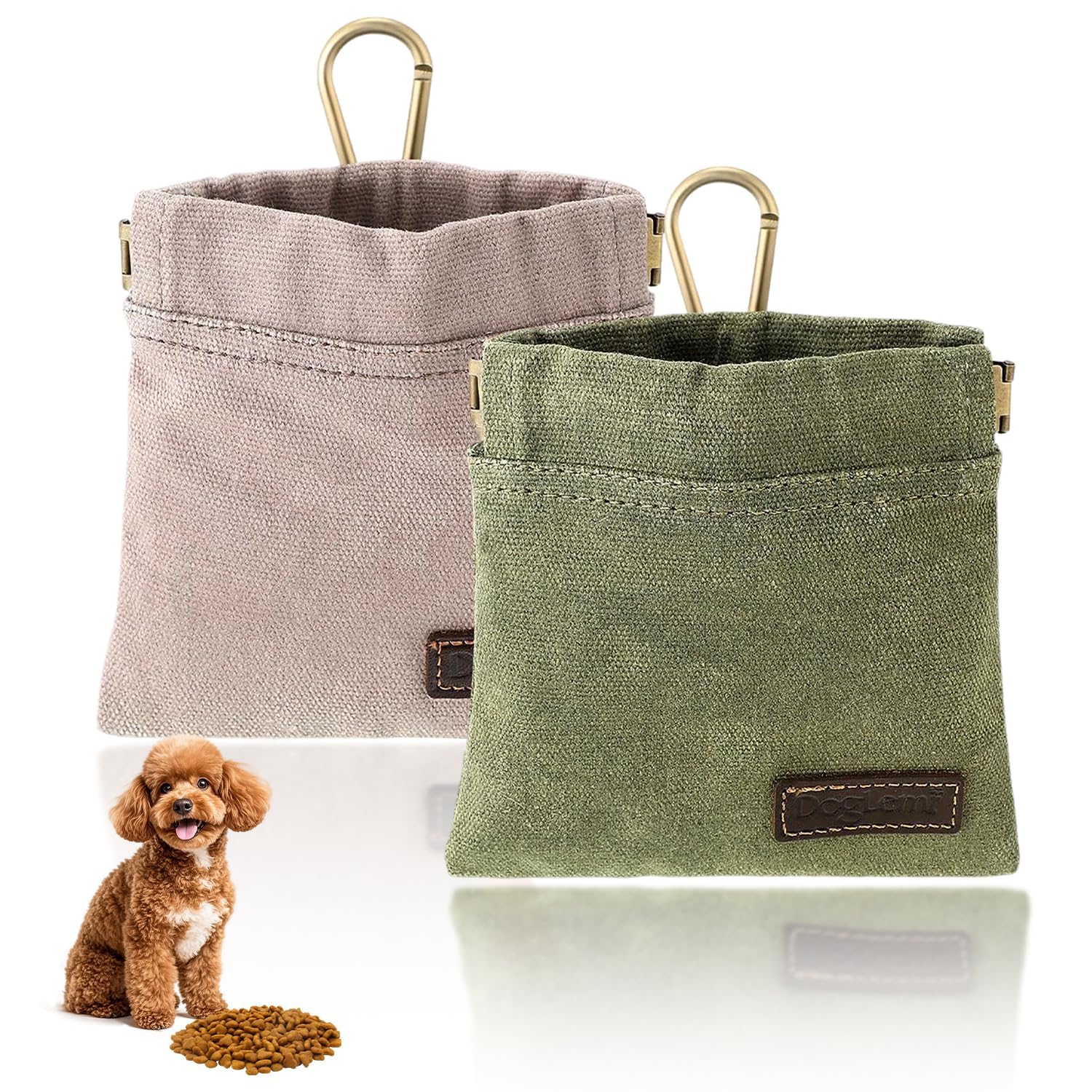 2 Pack Treat Pouch for Dog Training, Hands-Free Dog Walking Bag, Dog Treat Bag, Small Dog Treat Pouch, Waterproof Dog Snack Bag, Puppy Dog Walking Bag for Dog Training, Daily Use, Green and Grey