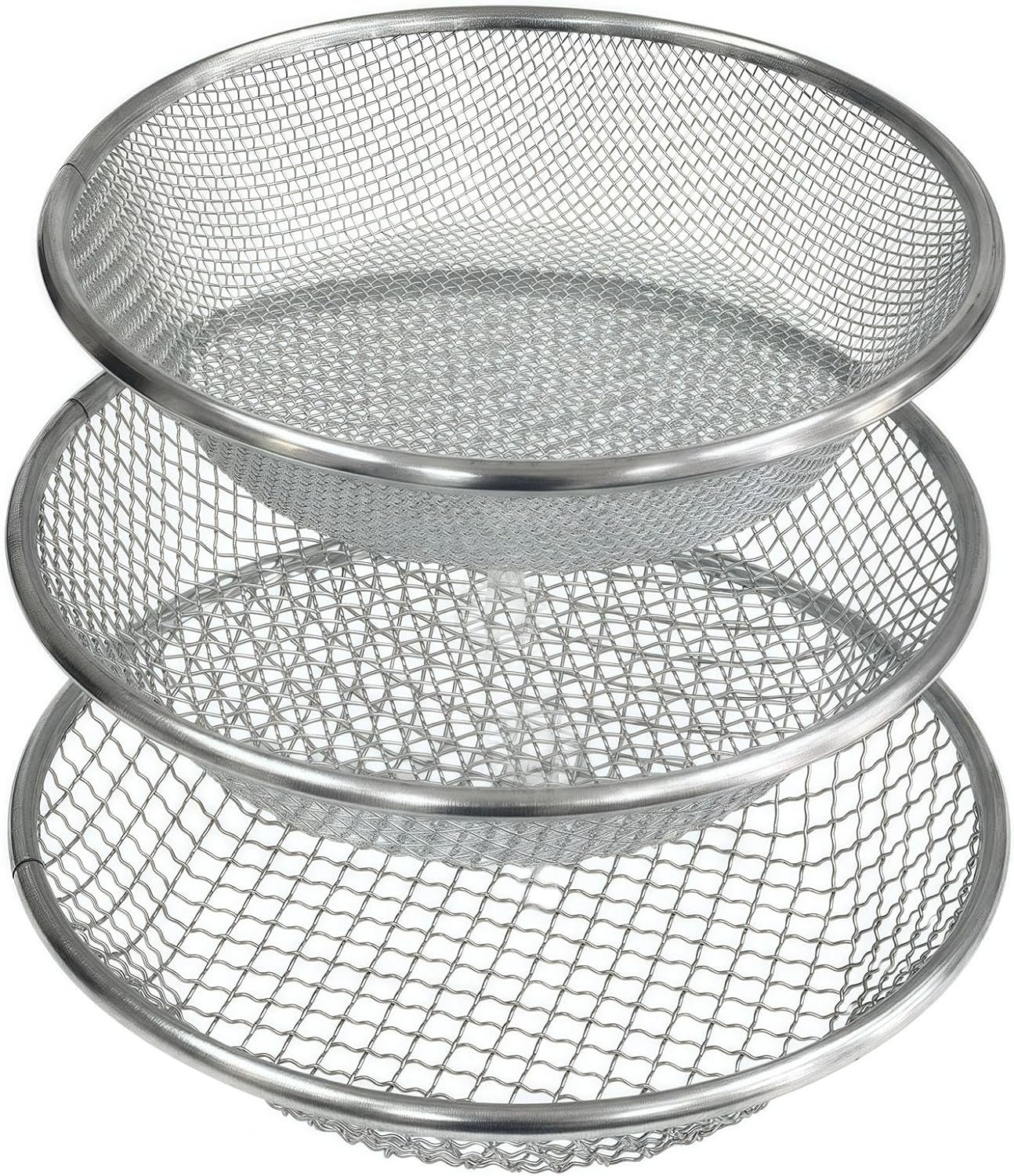 3 Pack Gardening Sand Soil Compost Sifter Perfect for 5 Gallon Bucket, 1/4 inch Mesh, 1/8 inch Mesh, 3/8 inch Mesh