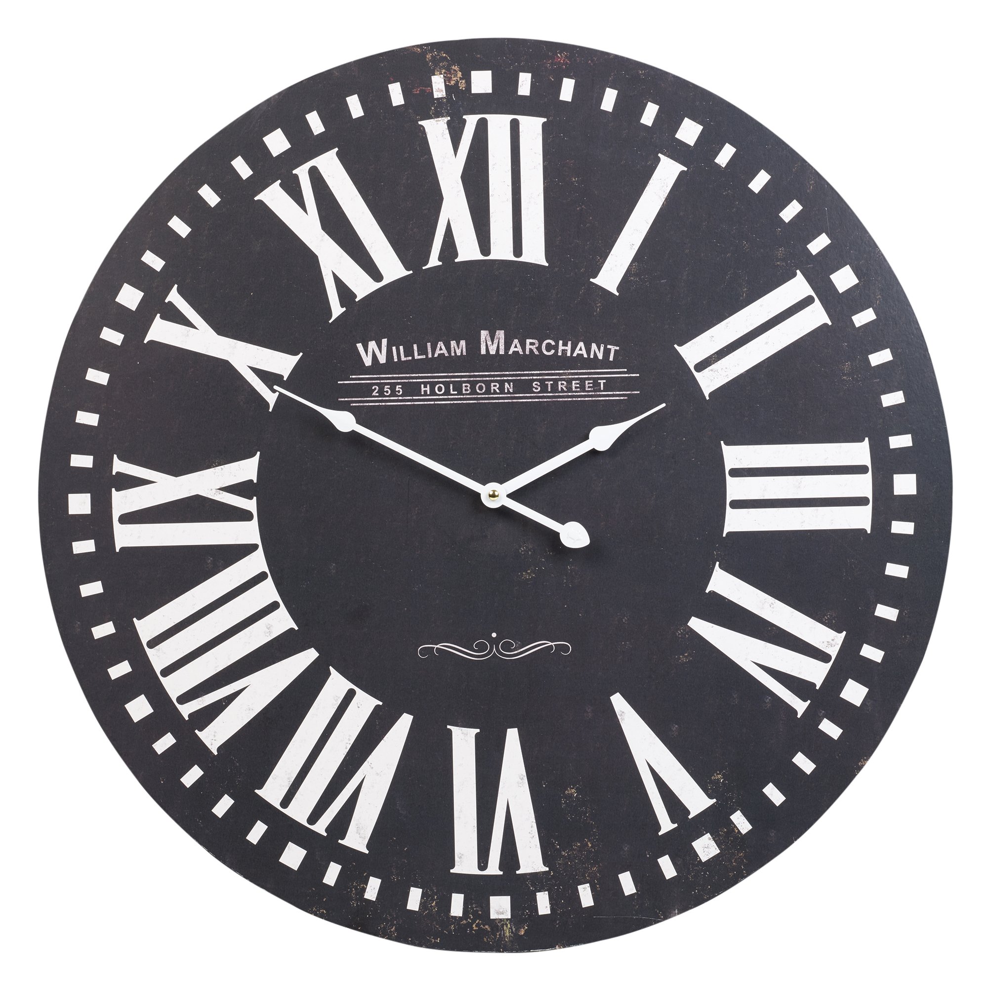 URBNLIVING Shabby Chic Roman Numerals Large 60cm Wall Clock (William Marchant) (Distressed Black Finish)
