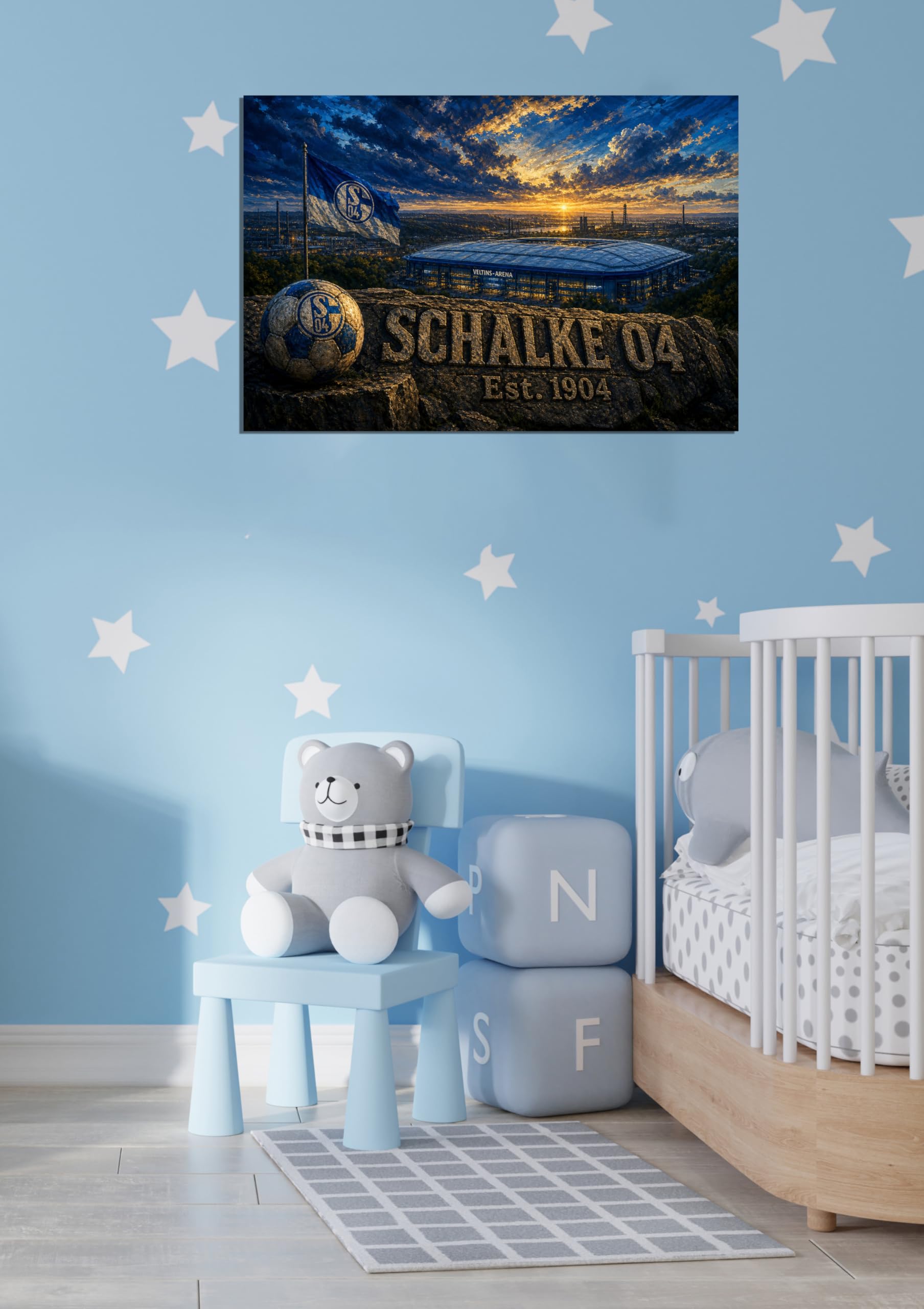 Gelsenkirchen Kunstdruck auf Leinwand, Motiv: Fußball-Motiv, Stadion-Heimdekoration, 61 x 91,4 cm, Blau / Weiß