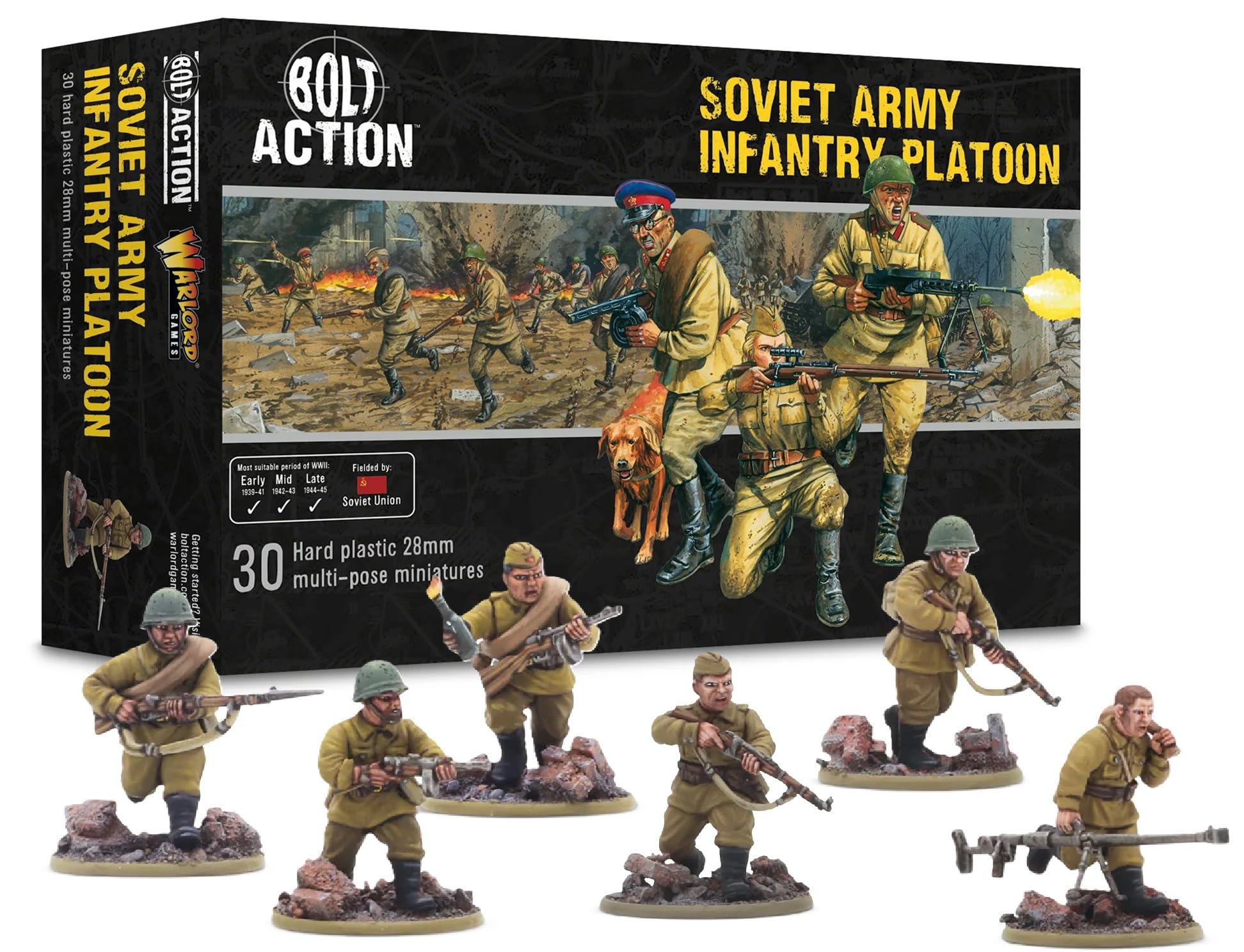 Warlord Games Platoon d'infanterie de l'armée soviétique – Miniatures en Plastique à l'échelle de 28 mm pour l'action de Boulon très détaillées de la Seconde Guerre Mondiale