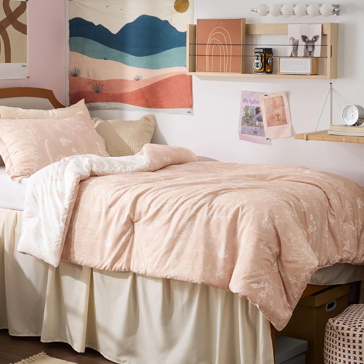 Bedsure Twin/Twin XL Comforter Set - Dusty Rose Bed Set, 2 Pieces Cute Floral Bedding, 1 Soft Reversible Botanical Flowers Comforter and 1 Pillow Sham - Image 3