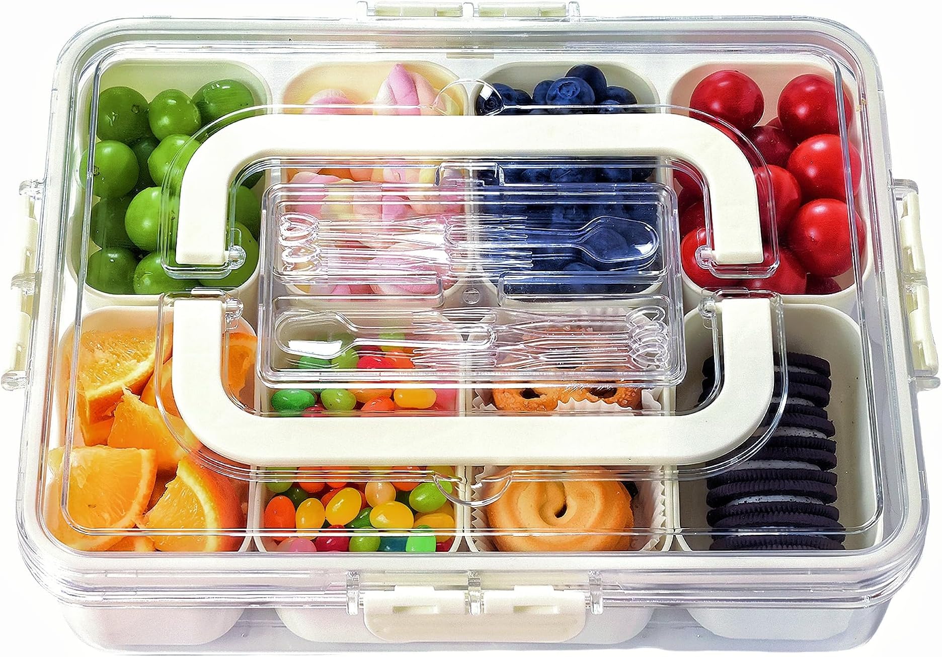 Snackbox mit 6 Fächern, drehbare Snackschale, Organizer für Picknicks