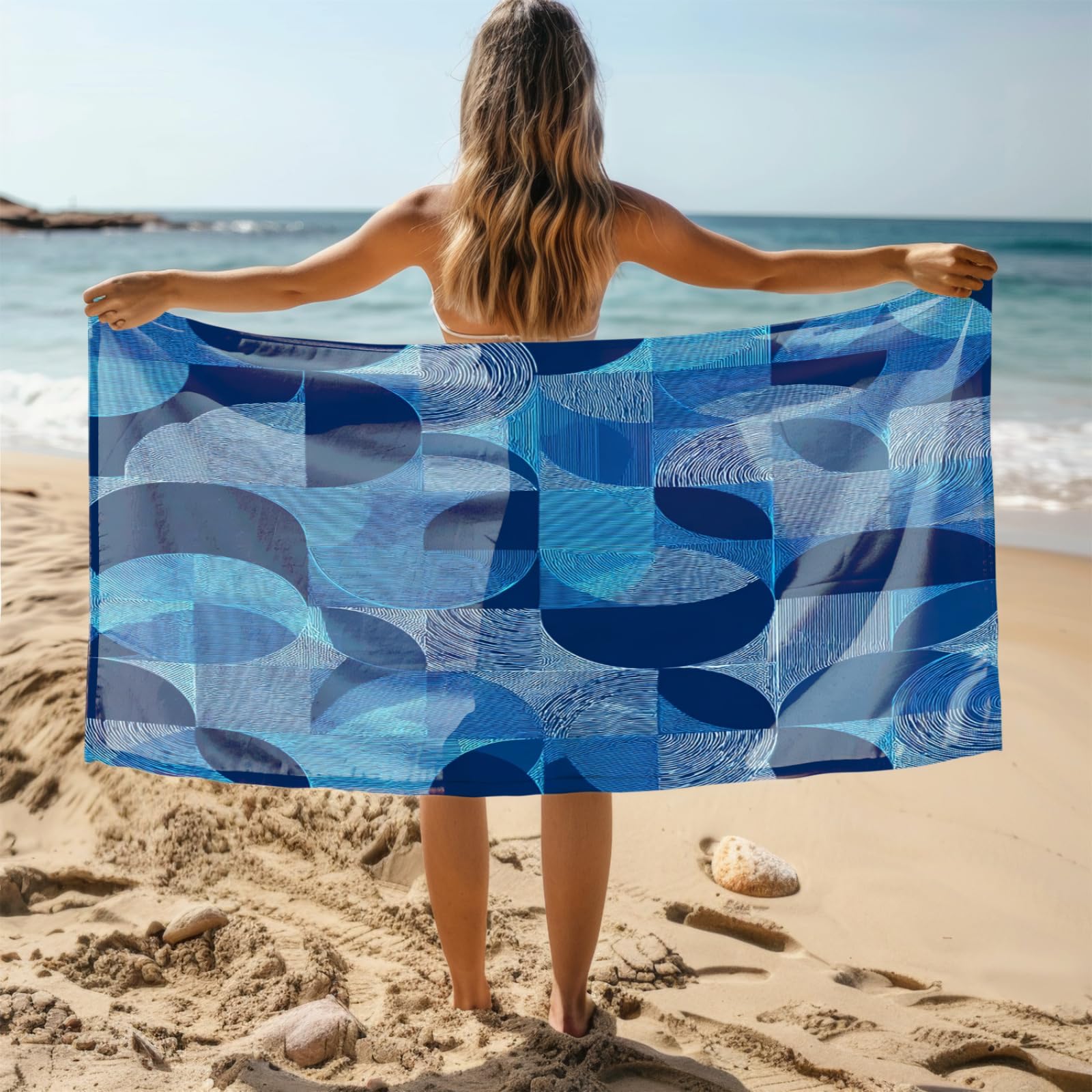 Drap de Plage XXL 200X200 Abstract Bleu Profond Serviettes de Plage en Microfibre,Serviette Piscine Extra Large sans Sable pour Adultes Séchage Rapide