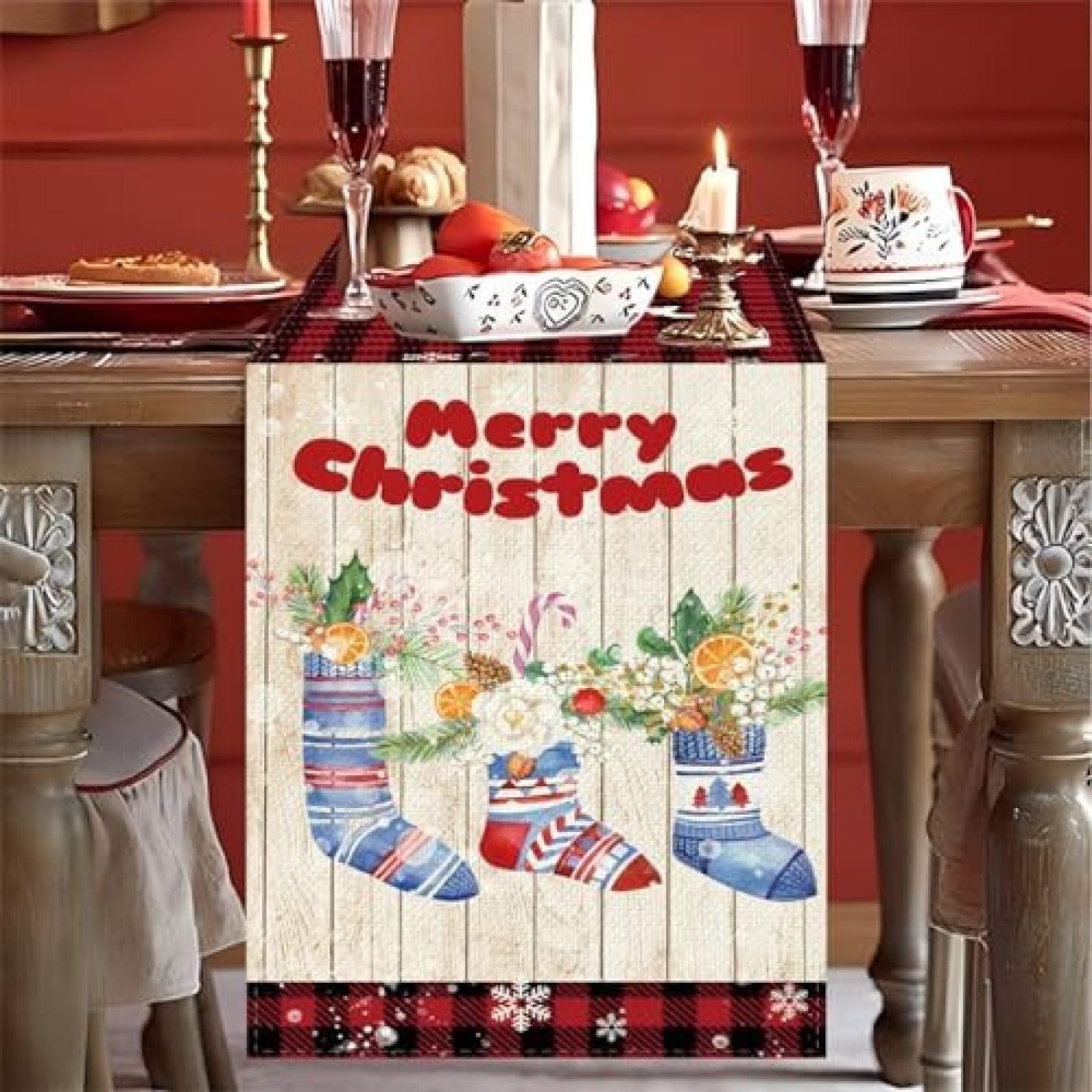 Chemin De Table en Forme De Bottes De Noël pour Décoration De Mariage, Fête De Noël, Nappe Antidérapante, Décoration De Table Moderne Antitache 30 X 200 Cm,30x200cm
