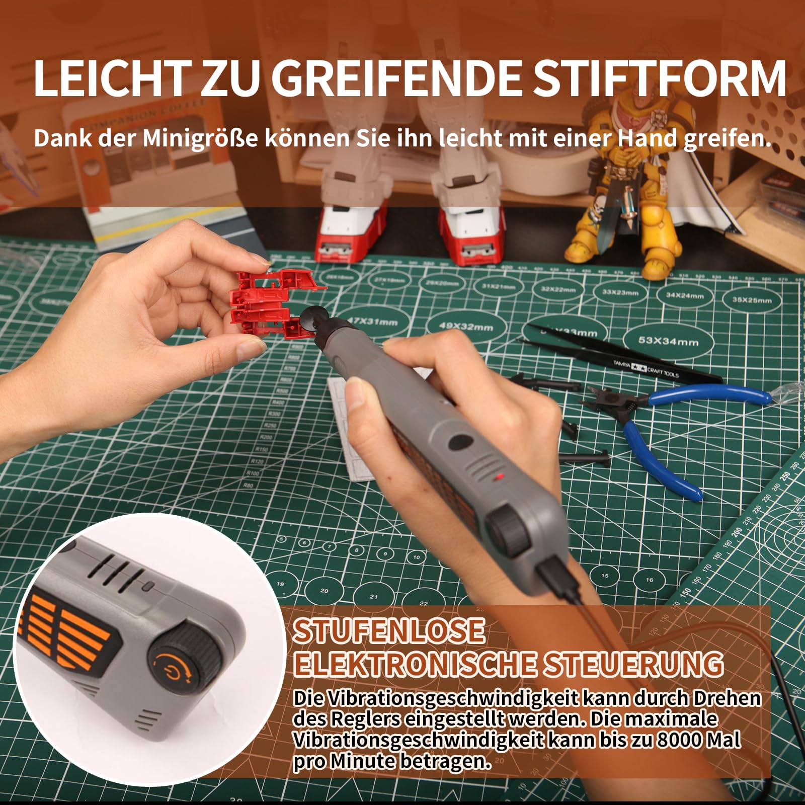 Schnurloser Stiftschleifer, variable Geschwindigkeit, Mehrzweck-Elektrowerkzeug zum Schleifen, Polieren, Finishing, DIY-Handwerk (GRAU)