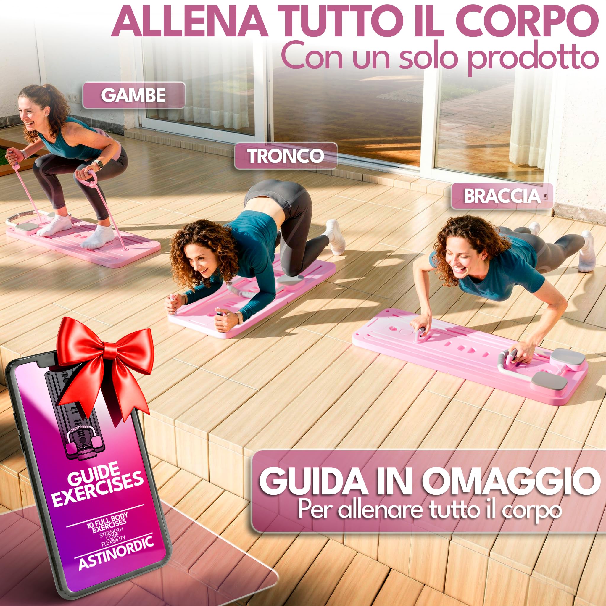 Pilates Reformer Pieghevole per Casa con Accessori + Guida 10 Esercizi | Mini Reformer Pilates | Tavola Board Multifunzionale | Attrezzi Fitness Casa | Kit Completo Home Gym
