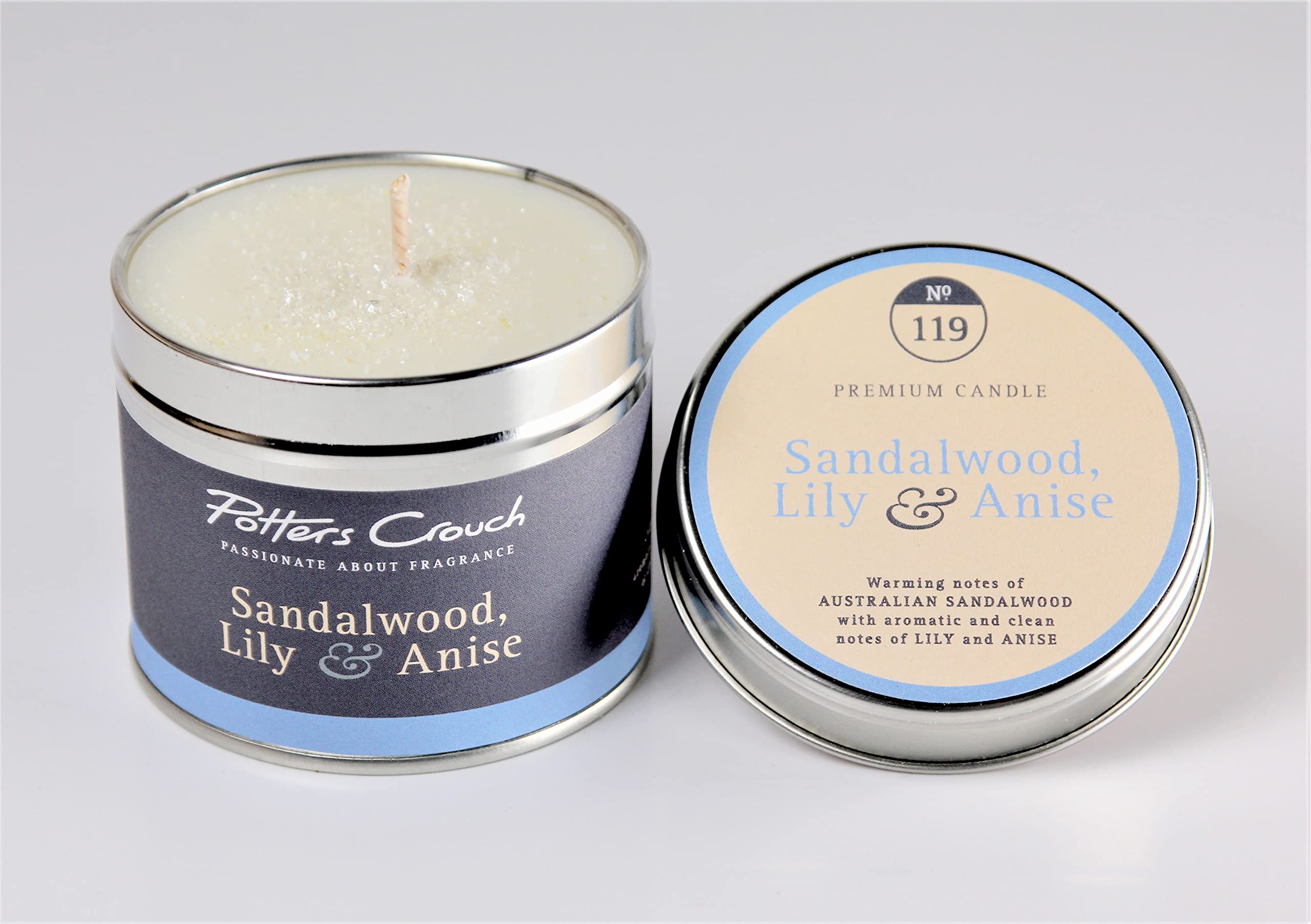 Potters Crouch White Scented Candle In A Tin - Sandalwood, Lily & Anise