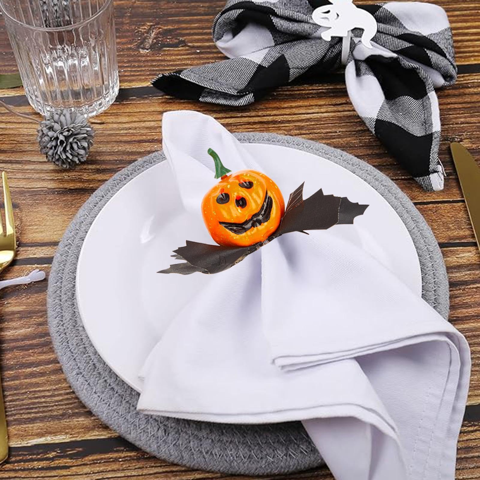 Jofefe Lot De 6 Ronds De Serviette Dorés En Forme De Citrouille D'automne Pour Thanksgiving, Halloween, Réunions De Famille, Dîners, Mariages