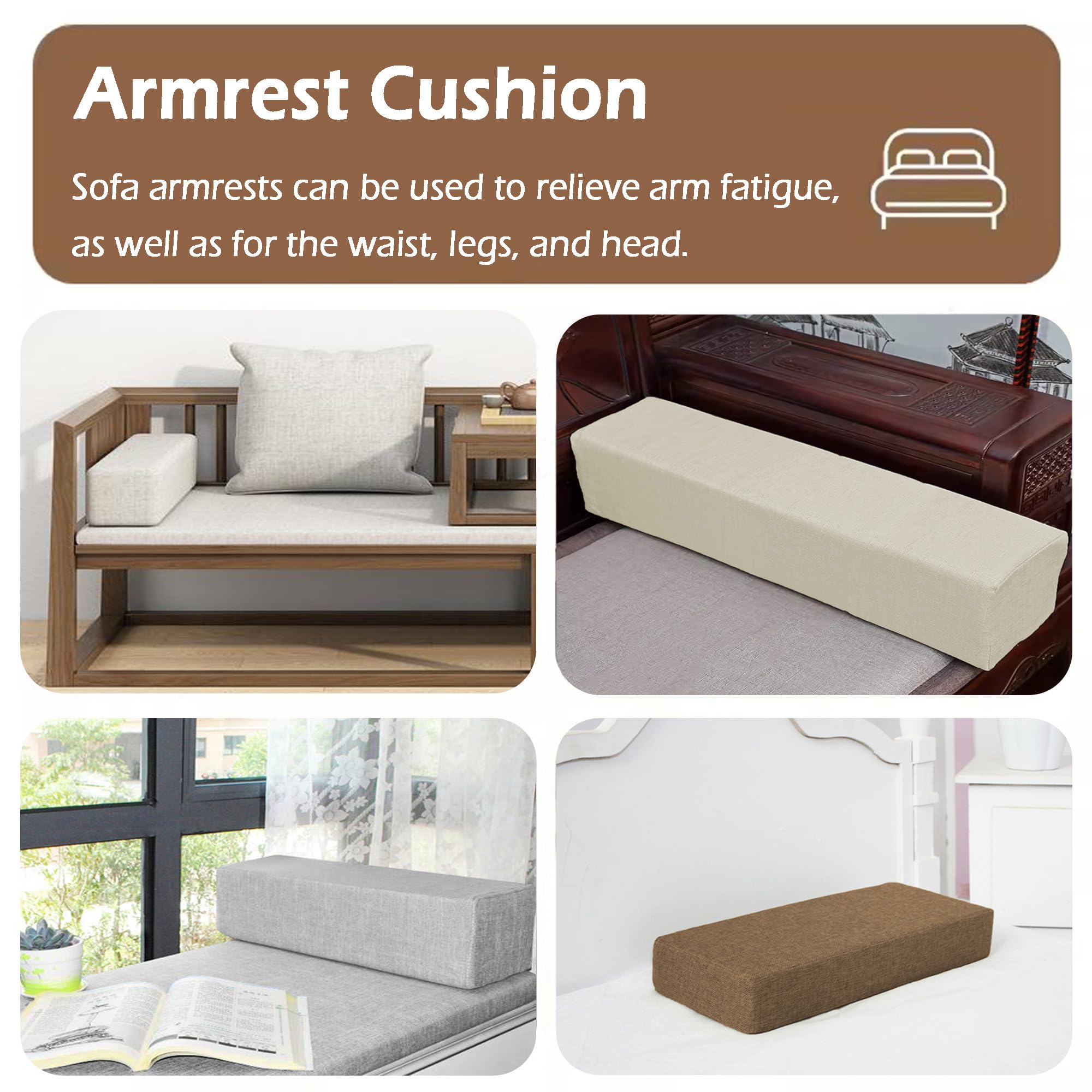 Cuscino Per Bracciolo Del Divano E Testiera – Supporto Morbido In Cotone E Lino Con Imbottitura In Spugna – Personalizzabile In Lunghezza E Spessore – Rimovibile E Lavabile Con Cerniera (Beige, 90x15x15 Cm)