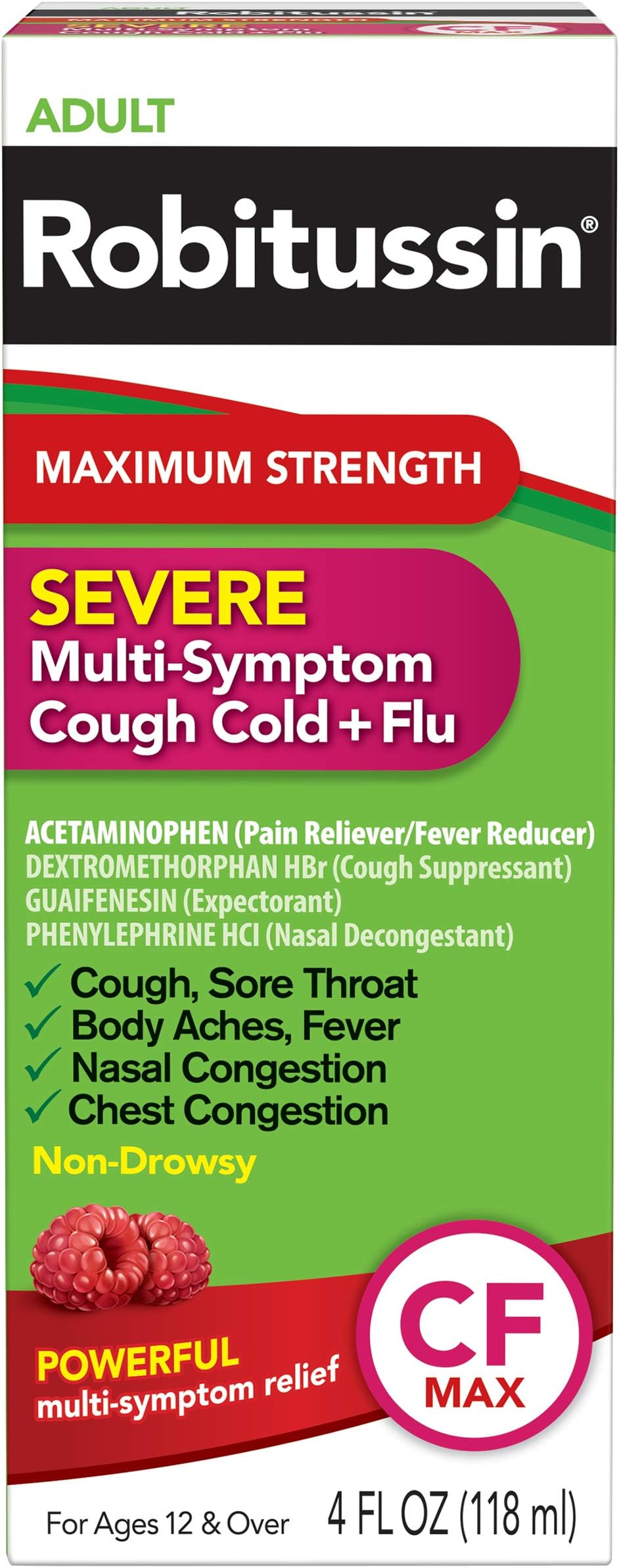 Robitussin Maximum Strength Severe Multi-Symptom Cough Cold+Flu Medicine 4 oz (Pack of 2)