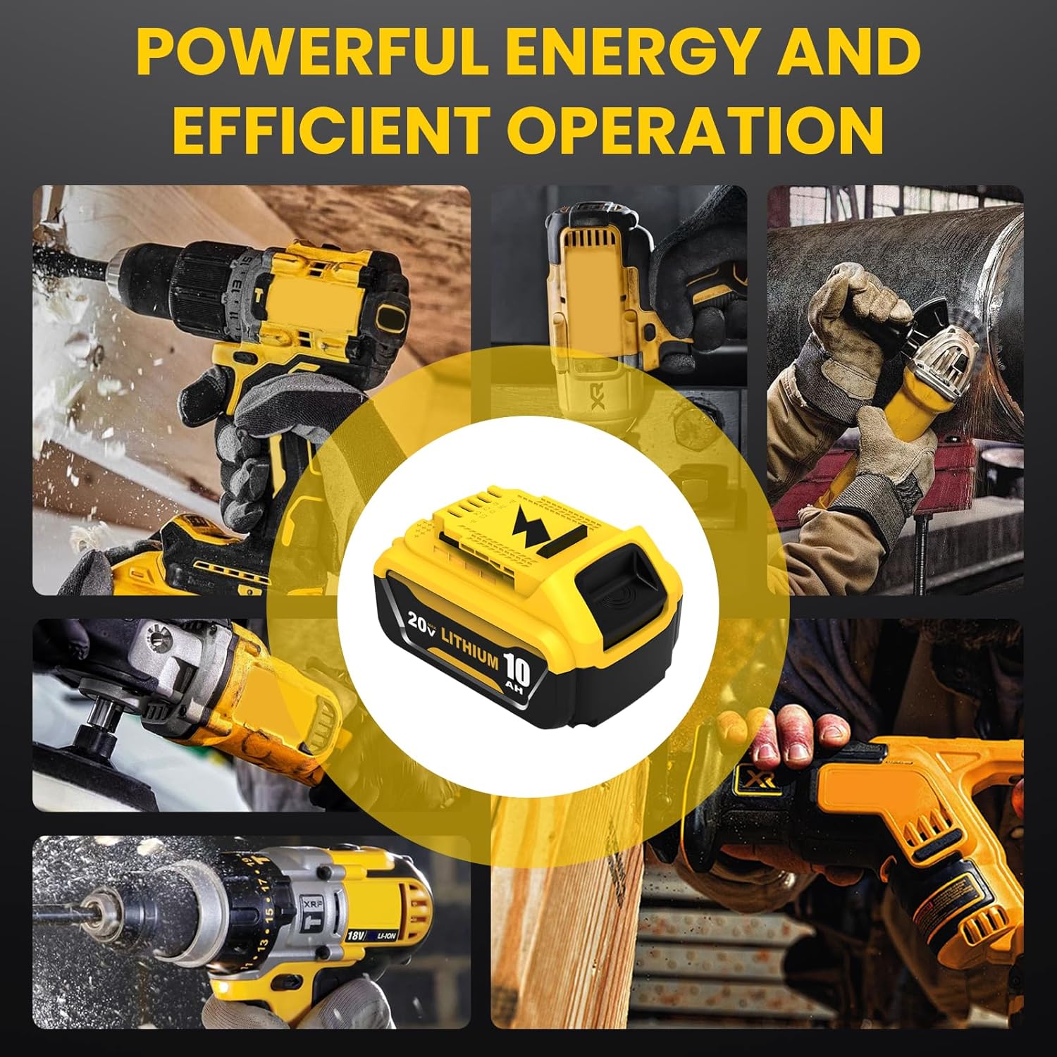2 Pack 10000mAh Replacement for Dewalt 20V MAX Battery Lithium and DCB102 Charger Combo Compatible with Dewalt 20V Battery Lithium DCB207 DCB206 DCB204 DCB200 DCB201 DCB203 Series Power Tool(Yellow)