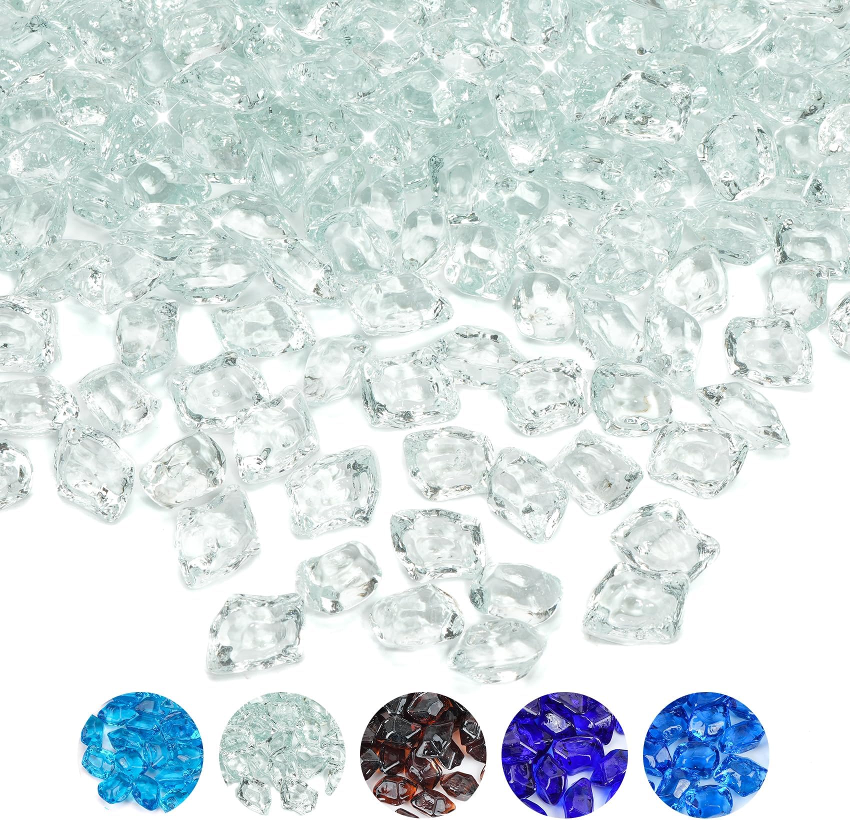 Skyflame 10-Pound Polygon Fire Glass for Fire Pit Fireplace Landscaping,1/2-inch, Crystal