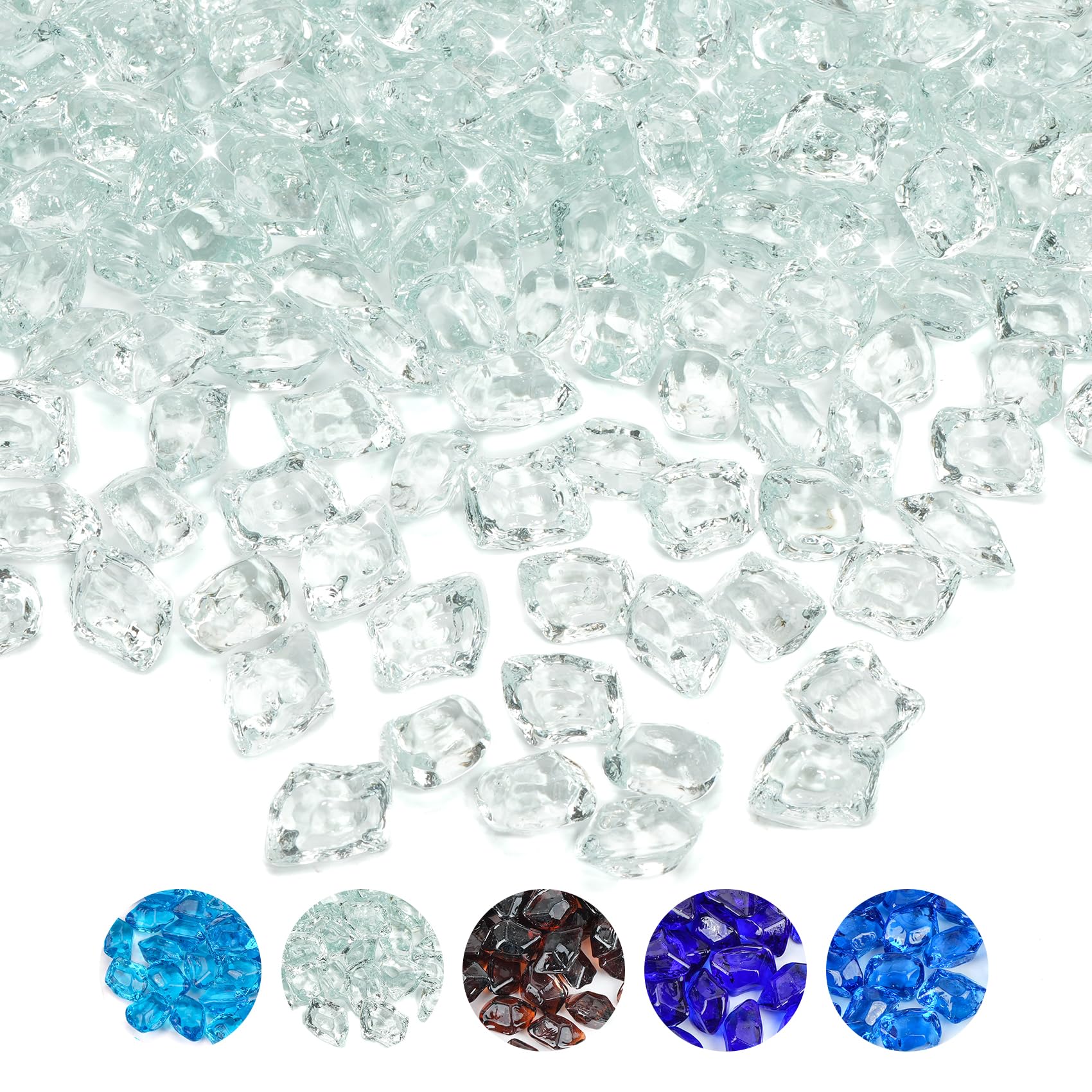 Skyflame 10-Pound Polygon Fire Glass for Fire Pit Fireplace Landscaping,1/2-inch, Crystal