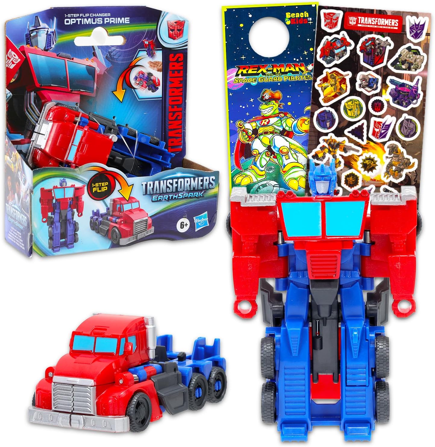 Transformers Optimus Prime Flip Changer Figure - Bundle with Optimus Prime Earthspark 1-Step Flip Changer Plus Stickers, More | Transformers Earthspark Figure Toy