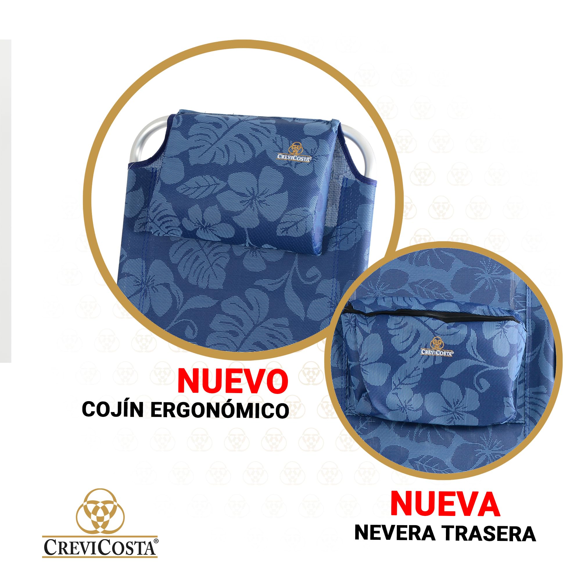 CREVICOSTA QUALITY MARK MARCAS DE CALIDAD Palmera 2081-3. Chaise de Plage Pliable avec accoudoirs et 8 Positions. Portable par sa Pratique Sac-Sac à Dos (Flowers)