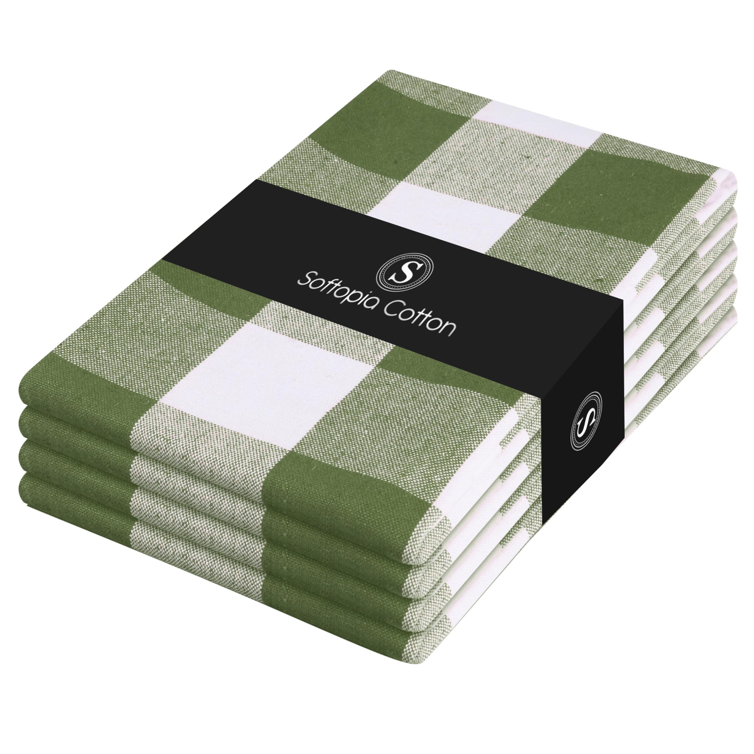 Mint Green and White Buffalo Check Kitchen Towels, 16x26 Inches, 4 Pack, 100% Cotton Dish Cloths, Reusable Hand Towels for Drying Glassware, Cleaning Spills, Farmhouse Plaid Towel