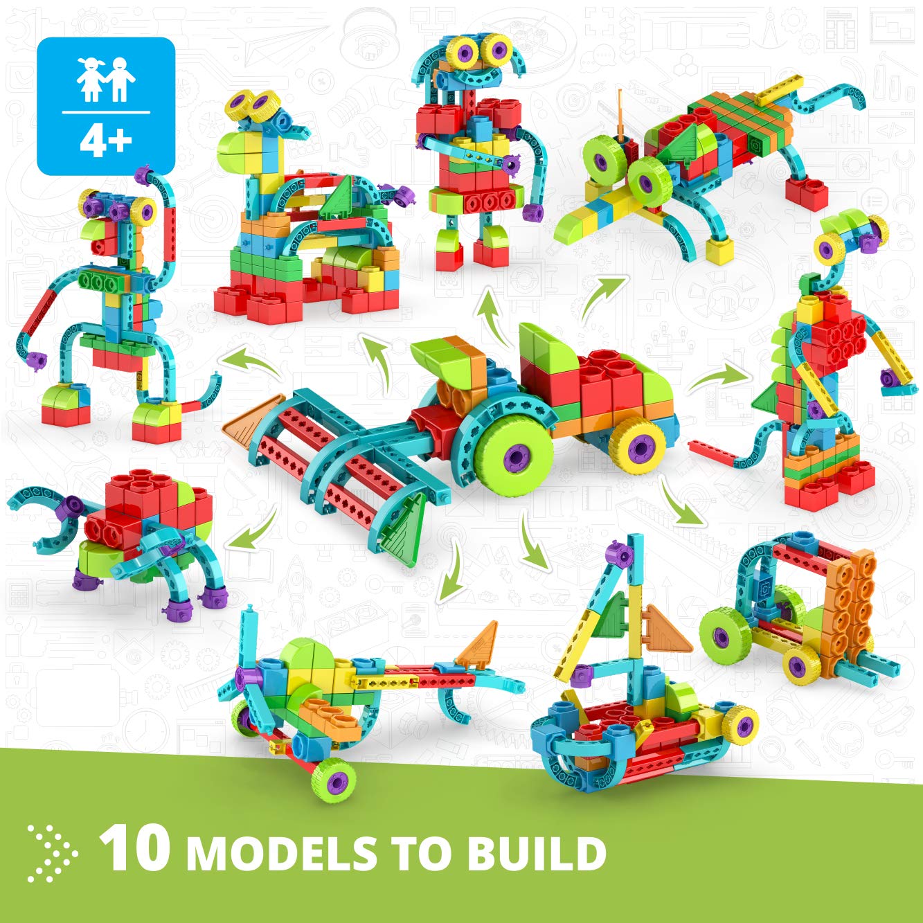 Engino Qboidz Farm Tractor with 10 Bonus Models Toy Kit, Multicolor, Large - Image 2