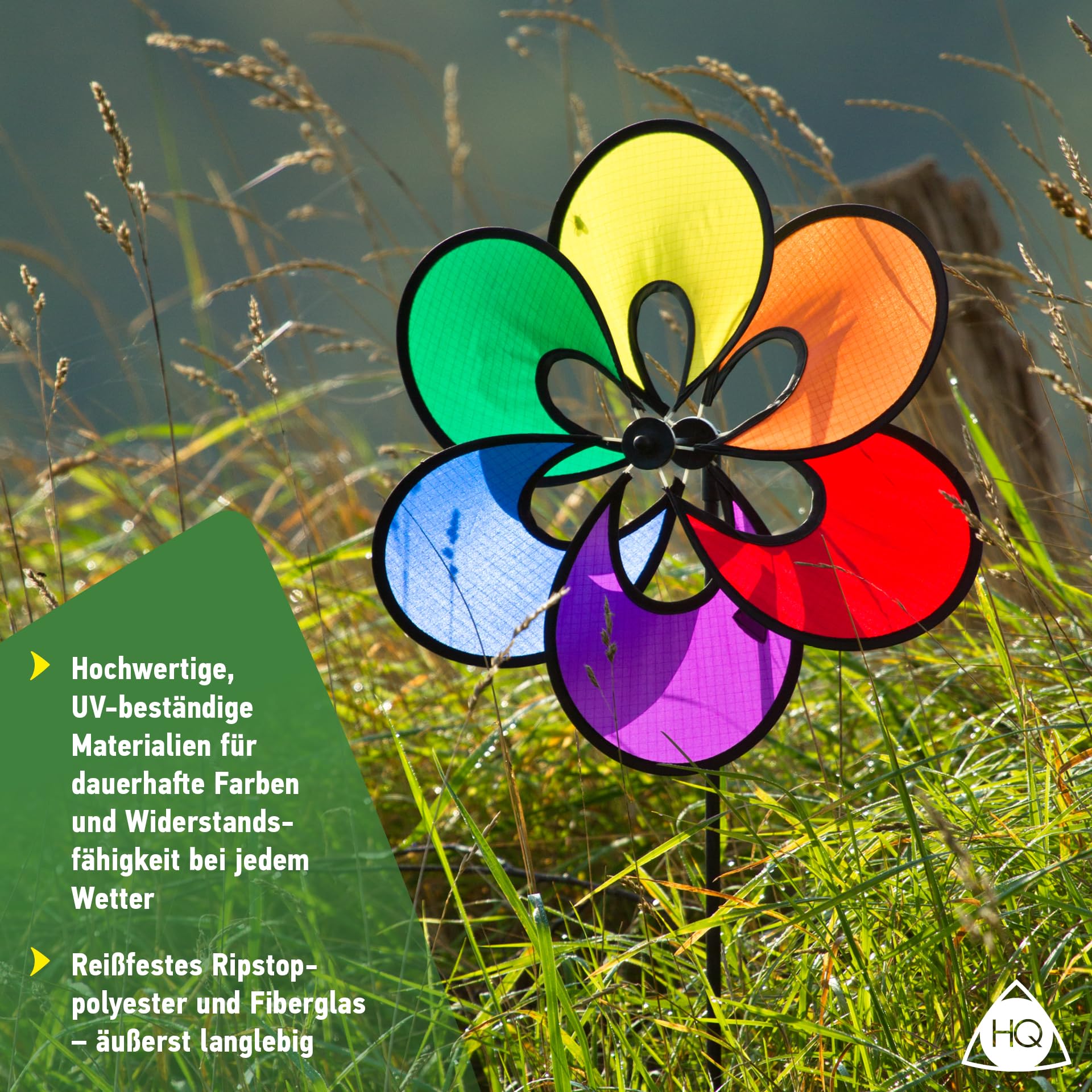 HQ Design Windspiration - Flower, UV-beständige und wetterfeste Windspiel Deko für Garten, Terrasse und Balkon - Windrad inkl. Standstab (Paradise Flower Rainbow)