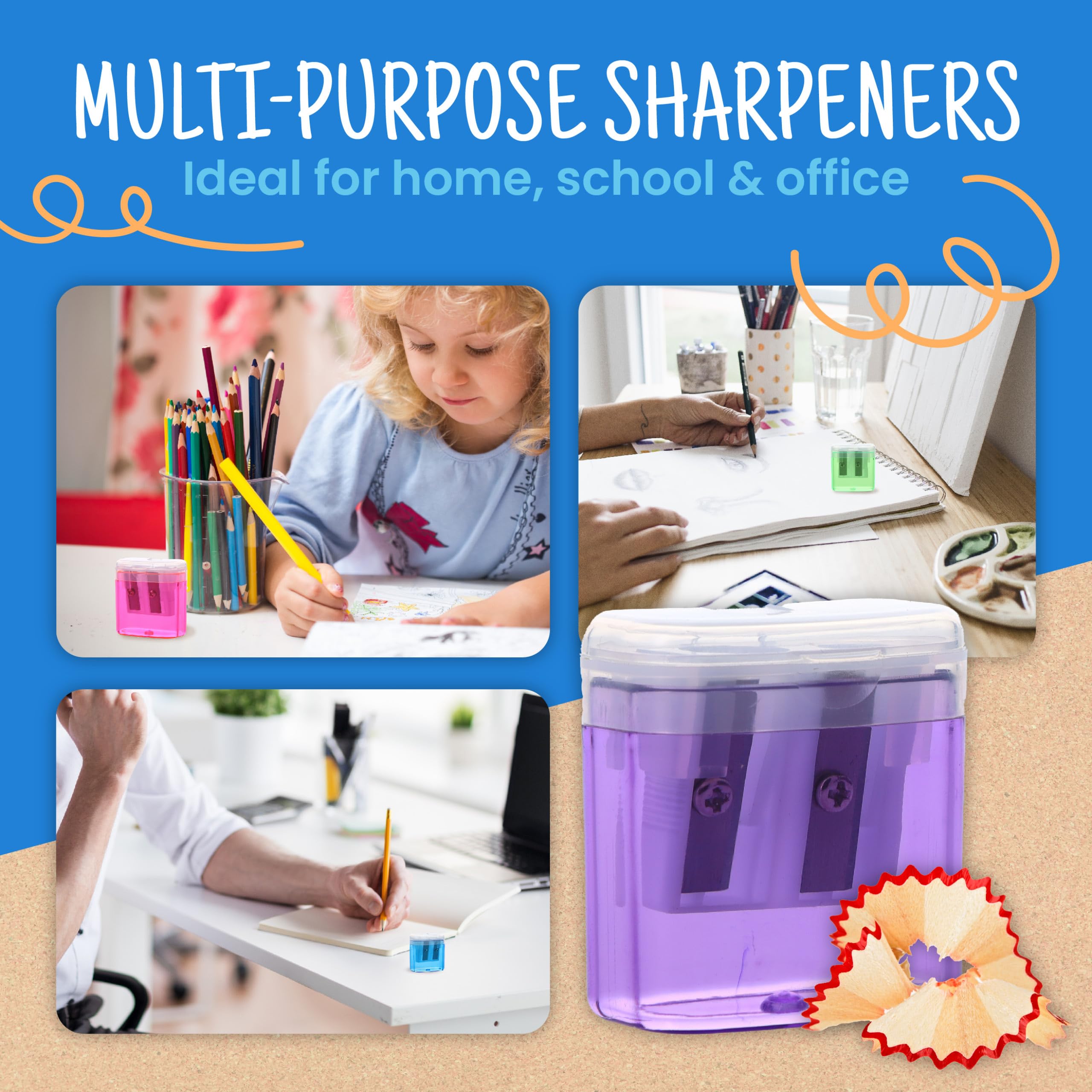 Craftzilla 50 Stück Groß-Bleistiftspitzer, Doppelloch-Anspitzer für Standard- und Jumbo-Bleistifte, Schulbedarf für Klassenzimmer und Büros, mit Deckel, 5 verschiedene Farben
