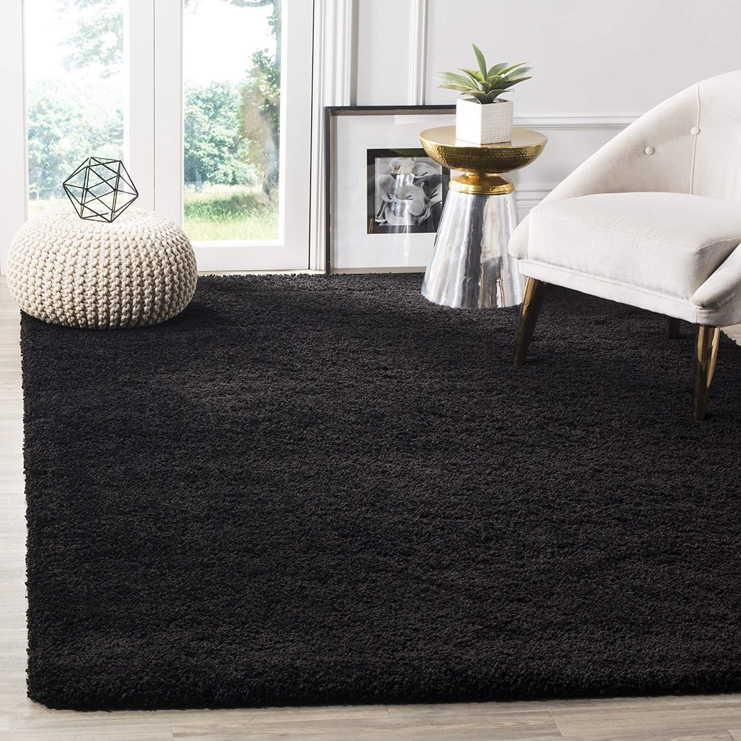 Shaggy Rectangular Modern Rug Soft Handwoven Plain California Premium Shag Collection With 2X6 Feet(60 X 180 Cm)Plain Color 5 Cm Pile Height For Living Room|Home And Bedroom, Black