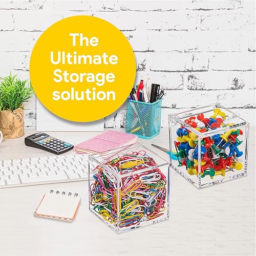 Miniatura 6 de Hammont Caja de acrílico transparente con tapa con bisagras, pequeño organizador de plástico para oficina, escritorio, maquillaje, manualidades,