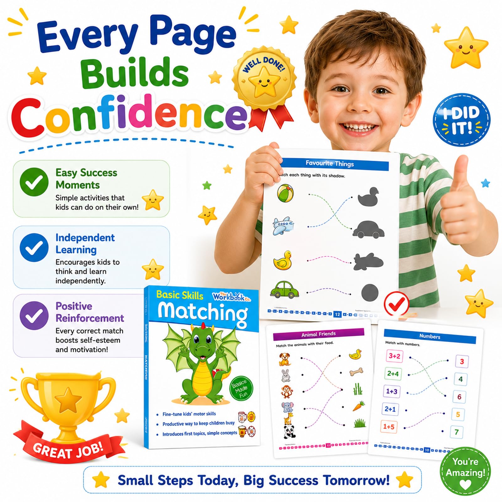 Matching Basic Skills Book for Kids 3+ | Fun Early Learning Activity Book with Shapes, Colors, Numbers & Patterns | Preschool Workbook | Best Educational Gift for Children 3