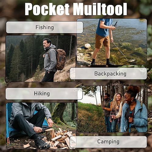 Miniatura 6 de Cuchillo multiherramienta con bolsa de nailon, multiherramientas EDC 22 en 1 con palos de arranque de fuego, abridor de botellas, silbato, cuchillo