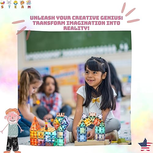 Miniatura 9 de Azulejos magnéticos de castillo medieval, 100 piezas de bloques de construcción magnéticos para niños con automóvil, formas geométricas, figuras