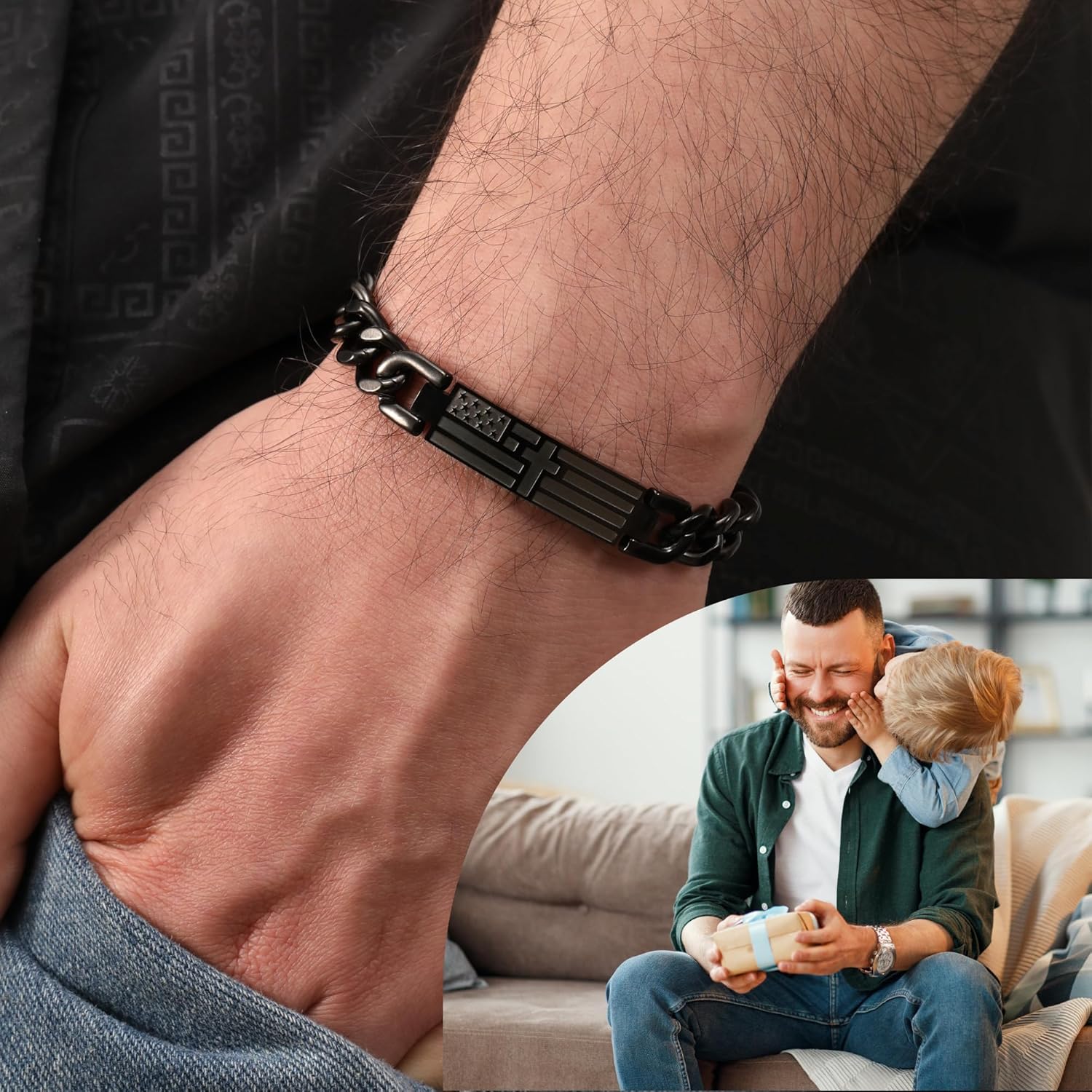 Grandson Gifts Bracelets for Him Men Stainless Steel Cross Bracelet for Men Adjustable Cuban Link Chain Bible Verse Faith Bracelet with Cross Birthday Gifts Jewelry - Image 5