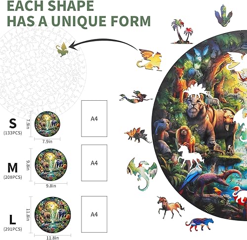 Miniatura 2 de KAAYEE Rompecabezas de madera, animales maravillosos, rompecabezas en forma de círculo para adultos, rompecabezas de madera redonda de animales,