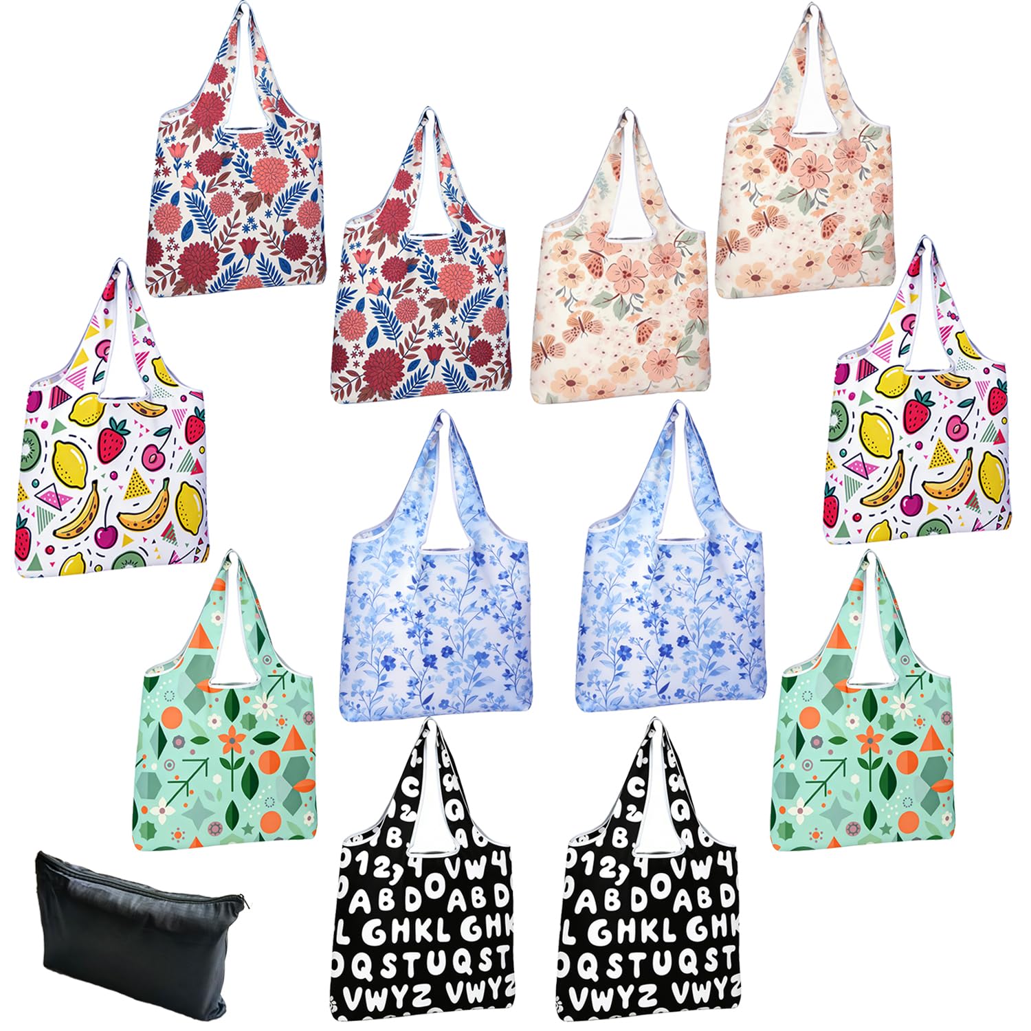 RUIPBOTE Foldable Reusable Grocery Bags (12 Pack), Heavy Duty Shopping Tote Bags, Reusable Tote Bag for Grocery, Travel, Gift