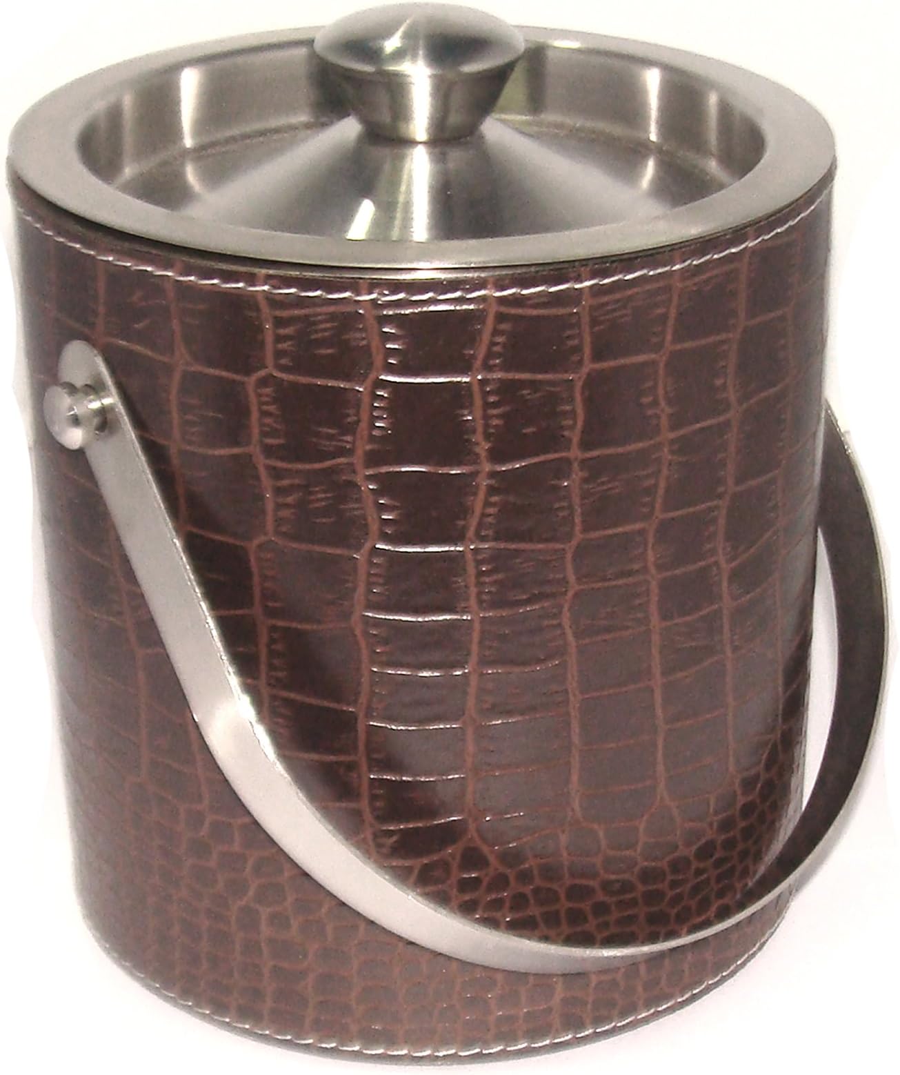 King International Double Walled Stainless Steel Insulated Leather Ice Bucket With Lid and Tong [1.75Liter]| Keeps Ice Cold For 6 h with Handle | Great bar tools For home bar accessories,mini bar,Wine