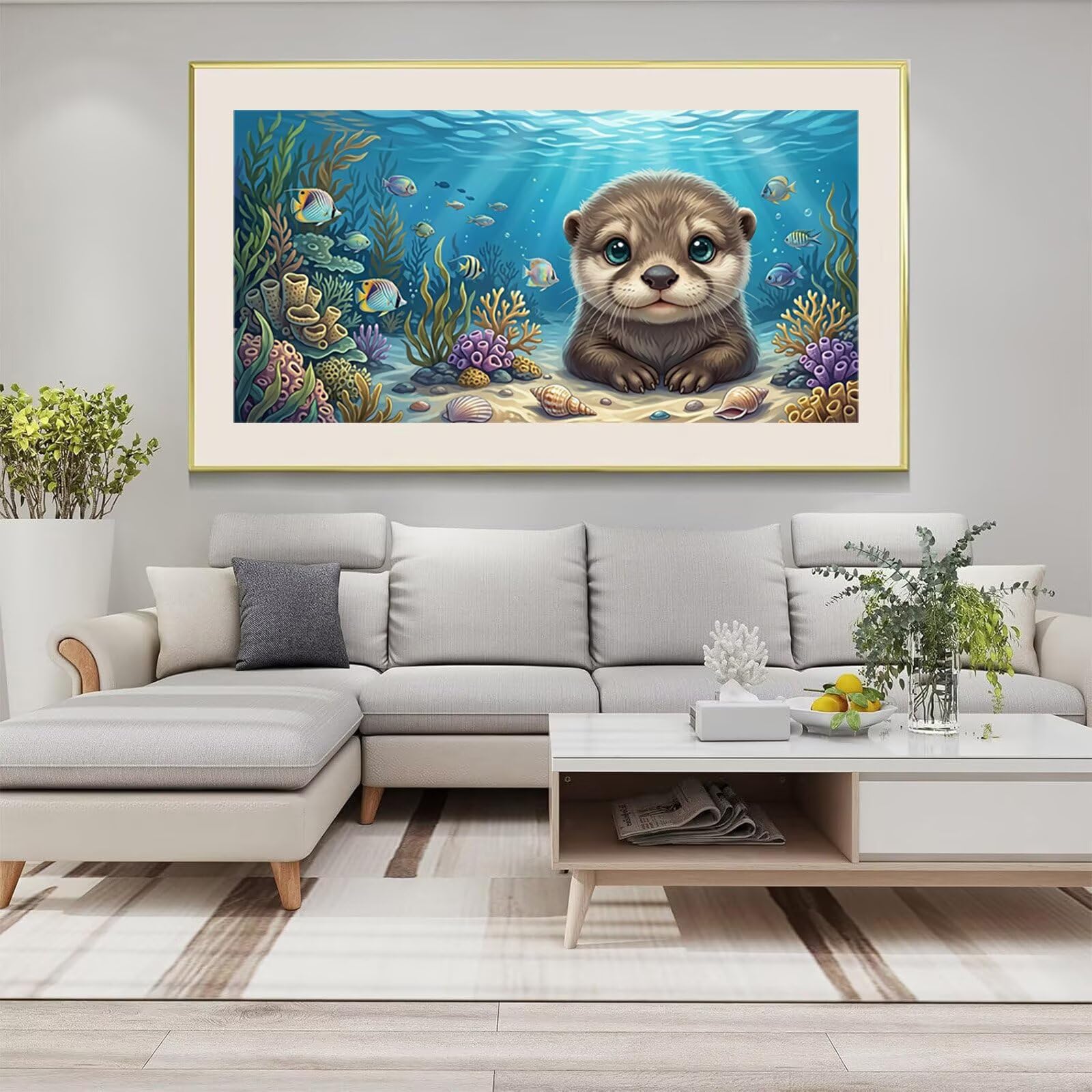 Diamond Painting Otter, Fisch Diamond Painting Erwachsene, 5D Vollbohrer Diamanten Paint by Numbers, Kreatives für Erwachsene Mosaik Bastelset für Home Wand Deko, Geschenke für Frauen 60x120cm,Cod-845