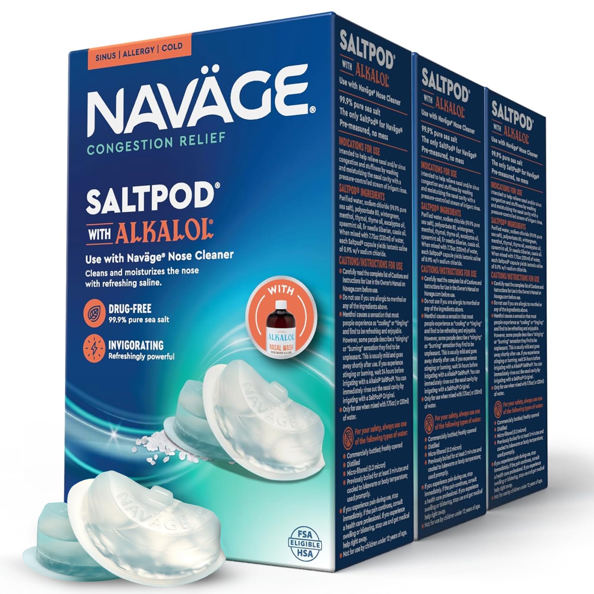 Navage® SaltPods Refills with Alkalol, 3 30-Packs, Wintergreen &amp; Eucalyptus