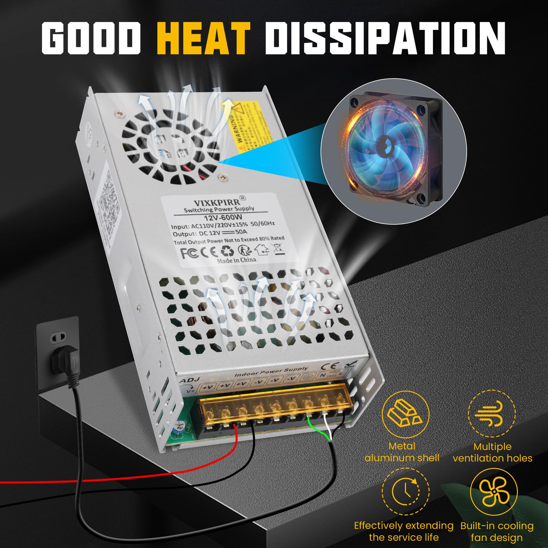 Réglable Alimentation DC 0-12V 50A 600W, 230V AC en DC 0-12V