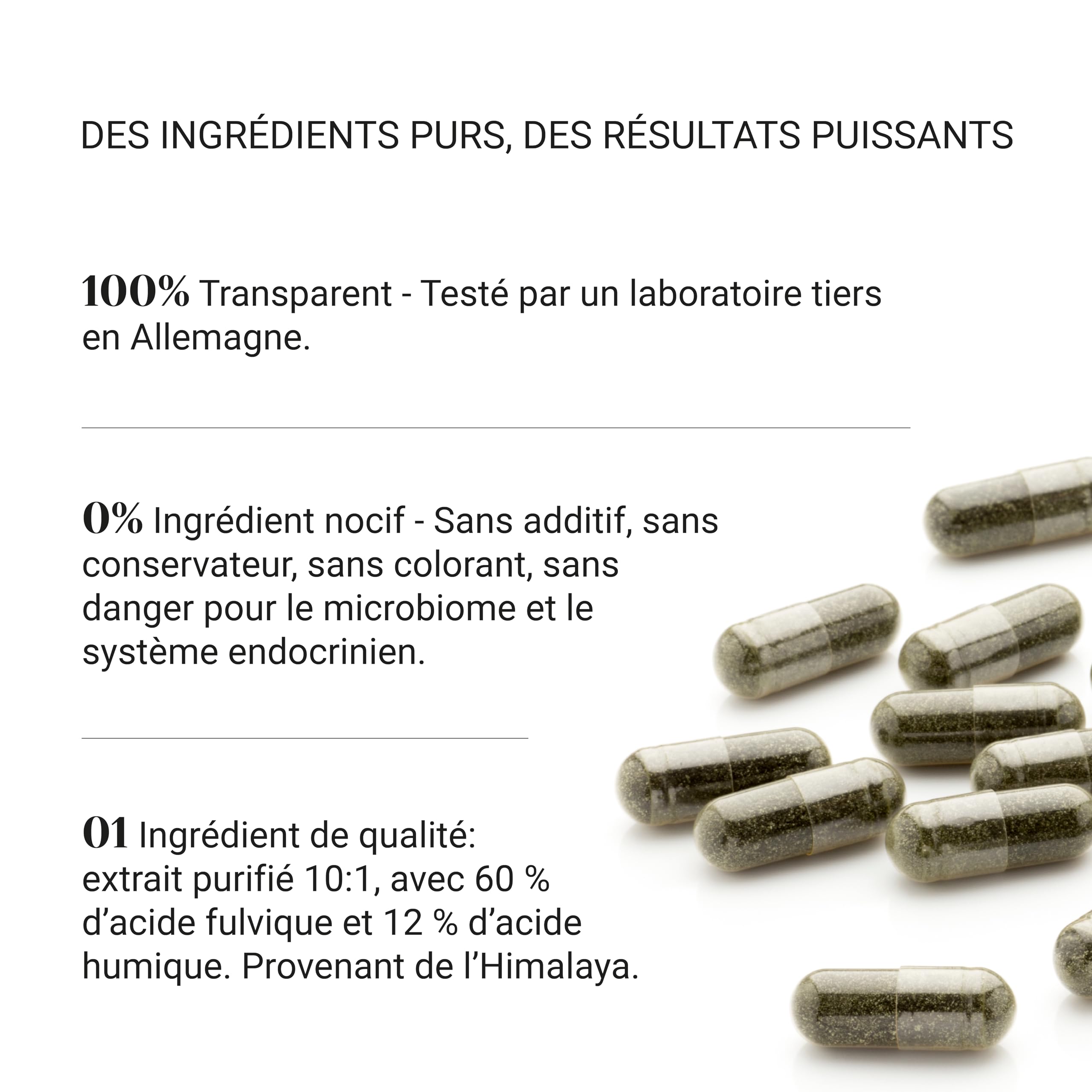 Nullure Shilajit Pure Himalaya 500mg | 60% Acide Fulvique + 12% Humique | Shilajit Gélule | Anti-inflammatoire · Énergie | Testé par tiers | Sans additifs & Vegan | 120 gélules | Fabriqué à Barcelone