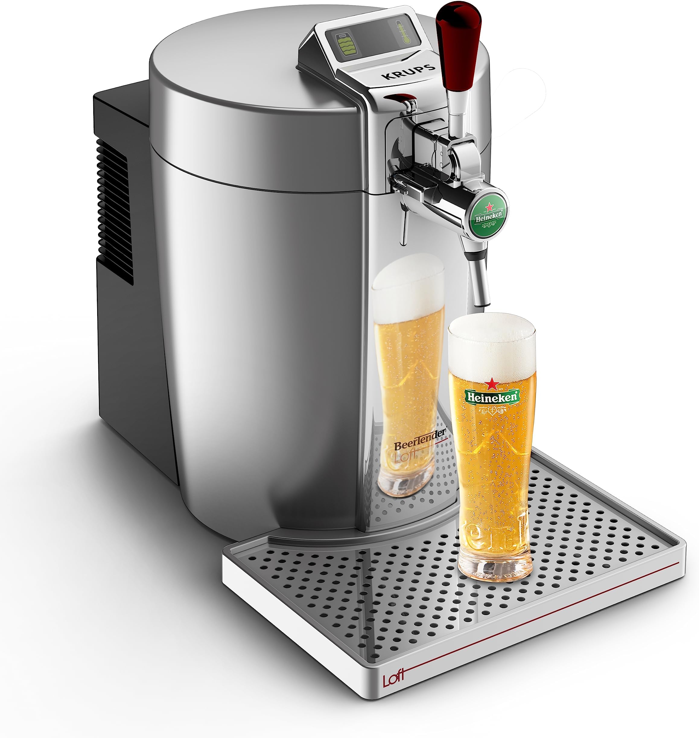 Krups Beertender Draft Beer Machine, 5 L Kegs, Indicator Light, Cold Beer, Easy Installation, Temperature Indicator, Remaining Volume Indicator, Loft Edition Silver VB700E00