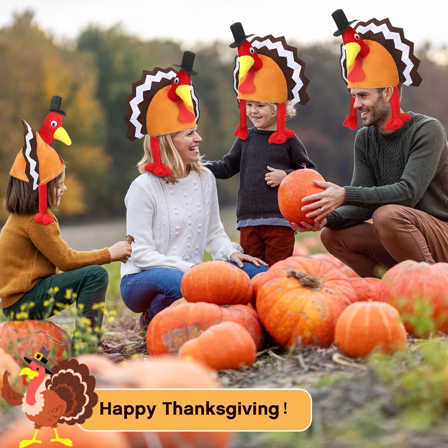 SATINIOR 6 Pcs Thanksgiving Turkey Hat, Plush Funny Chicken Cap, Thanksgiving Night Event Dress-up Party Supplies for Adult(Novel Style) image 5