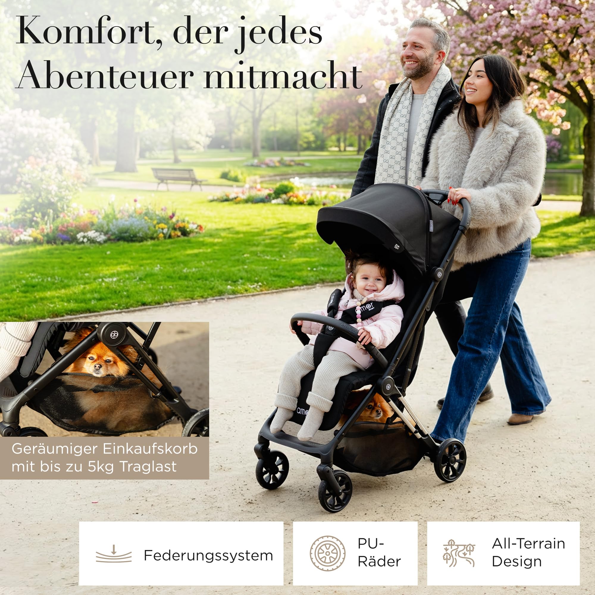 AMOR BABY Reisebuggy leichter Kinderwagen mit Einhand-Faltsystem klappbar kompakt für Reisen Auto Urlaub verstellbarer Sitz