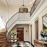 Vista 4 de Candelabro de tambor de granja de 4 luces, lámpara colgante redonda de metal industrial rústico para comedor, vestíbulo, entrada, cocina