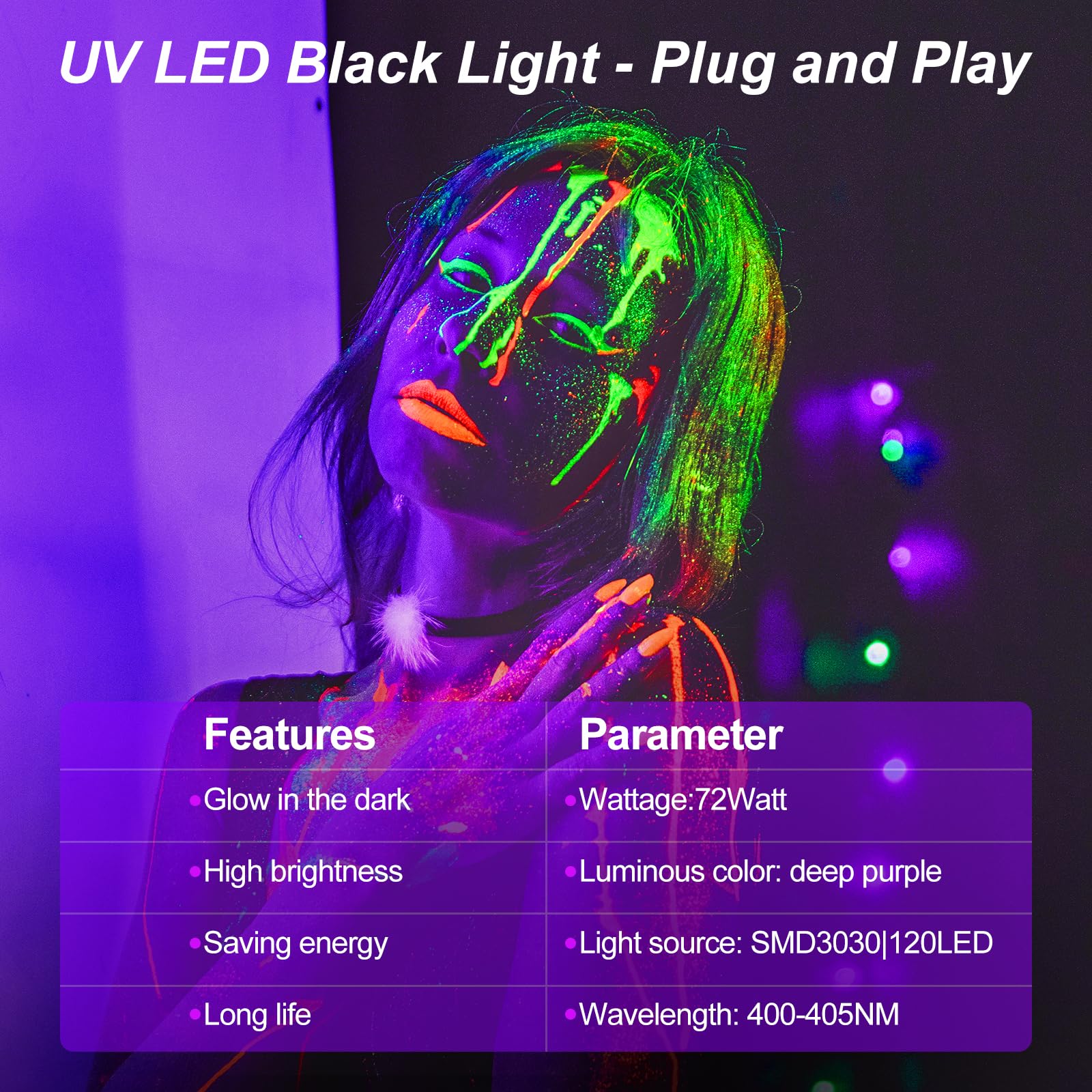 Projecteur UV T-SUN 60 LEDs - 6000mAh Rechargeable | 400-405nm Pour Soirées Et Décoration