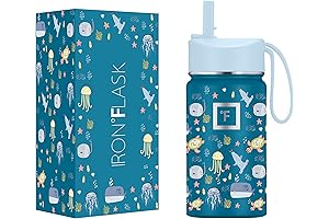 IRON °FLASK Kids Water Bottle - Durable Straw Lid, 20 Name Stickers