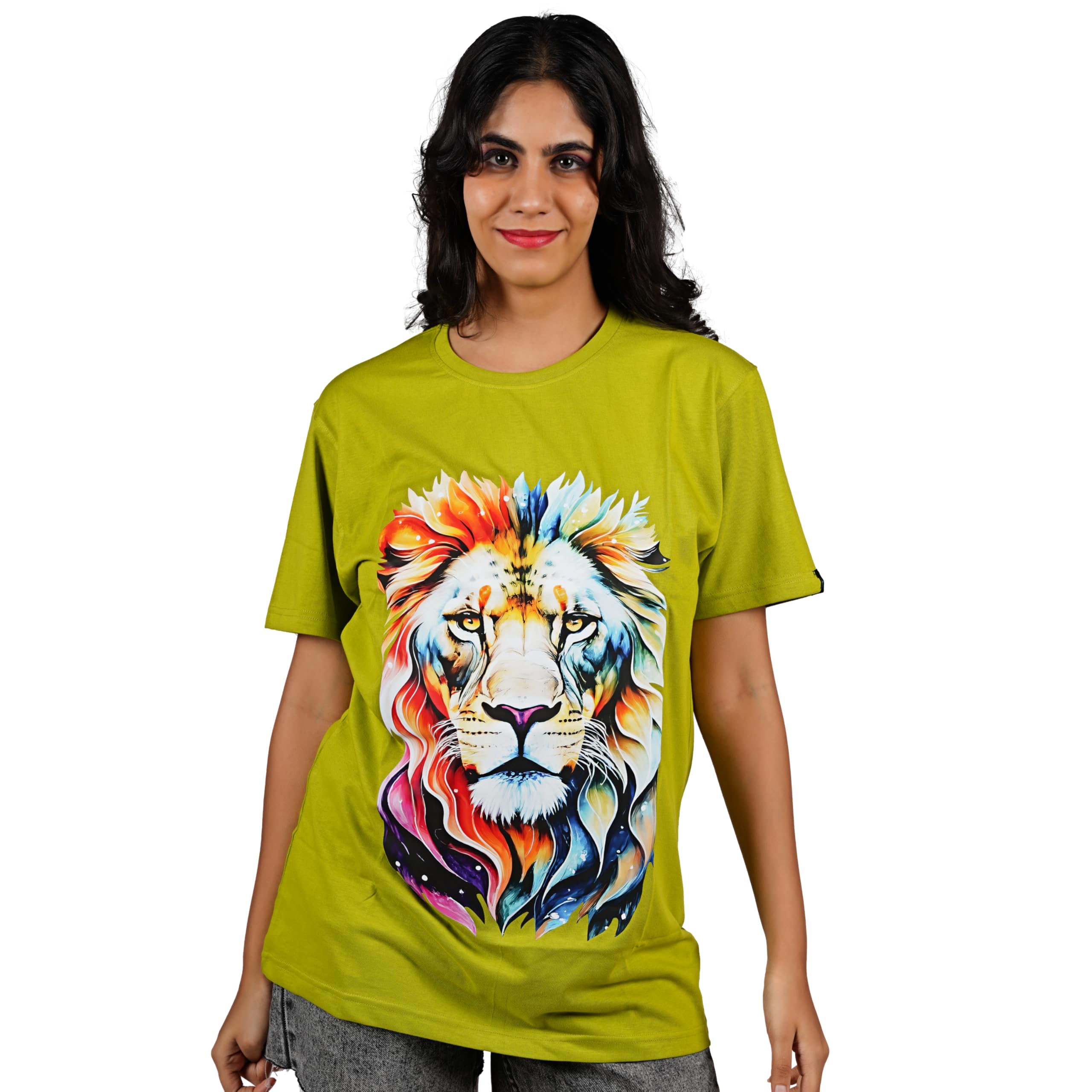 Unisex Cotton Graphic T-Shirt Regular Fit Half Sleeve Round Neck Glory of Lion Graphic Printed-picture-17