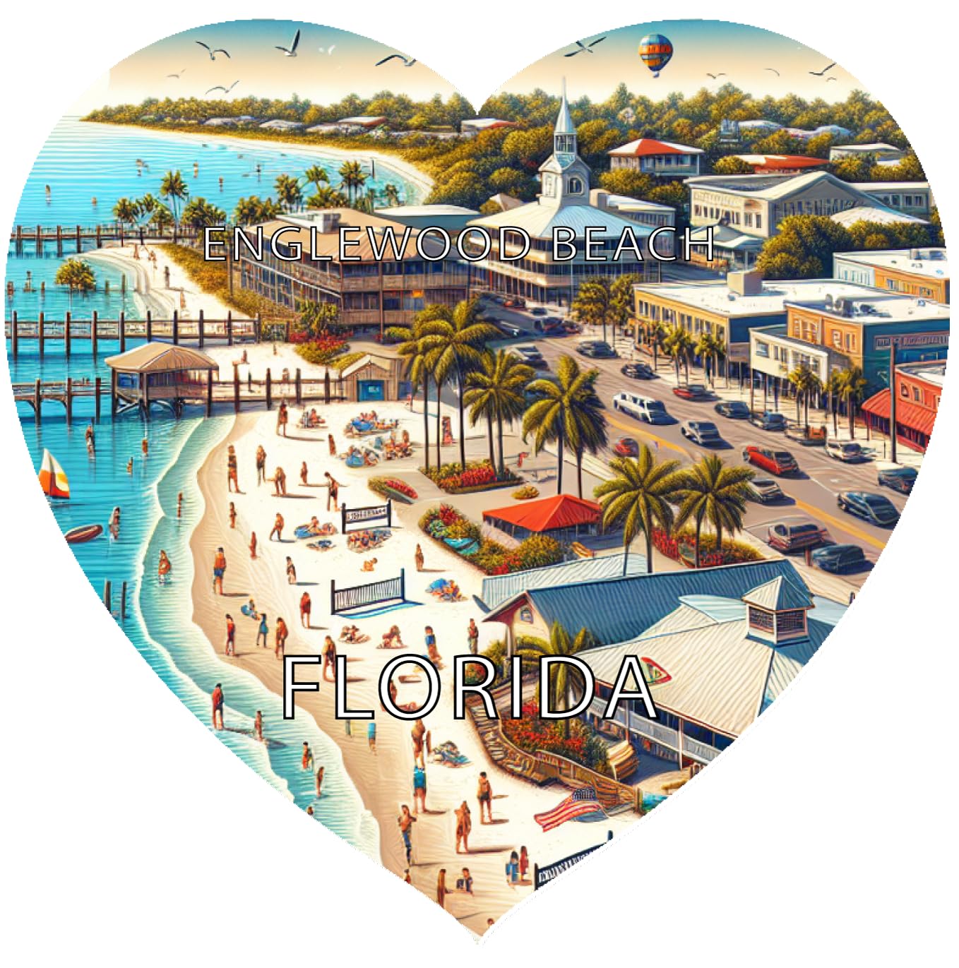Englewood Beach Florida Souvenir Heart Design Vinyl Decal Sticker 3-Inch
