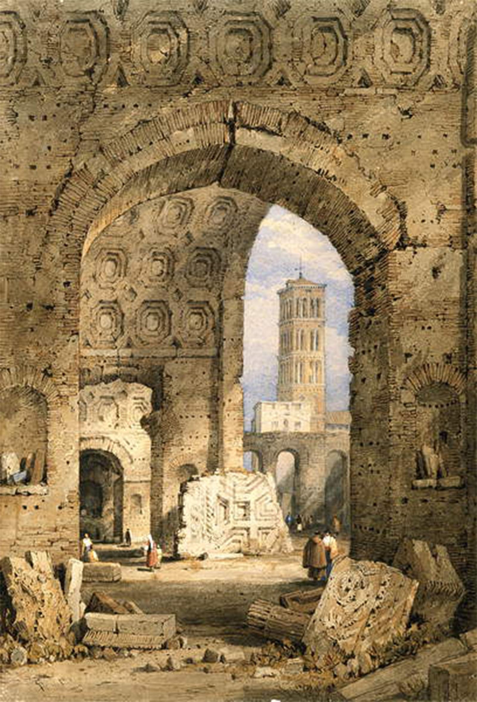 RZHRHJES Retro Picture Portrait Oil Painting Modern Wall Artwork Temple of Peace Roman Forum by Samuel Prout Canvas Poster for Office Decor 60x90cm