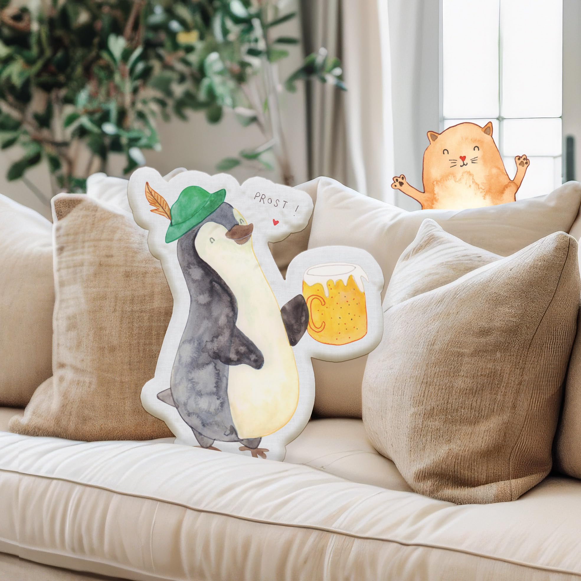 Mr. & Mrs. Panda Personalisiertes Kissen Kuscheltier Pinguin Bier 25 cm - Personalisierte Geschenke, Beschwippst, Mit Namen, Plüschkissen Personalisiert, Geschenk Kind, Gravur, Oktoberfest, Feierabend