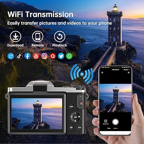 Miniatura 3 de 4K Digital Camera for Photography with WiFi 64MP Auto-Focus Vlogging Camera for YouTube Video 3'' 180 Flip Screen 4K Cameras 16X Zoom Anti-Shake